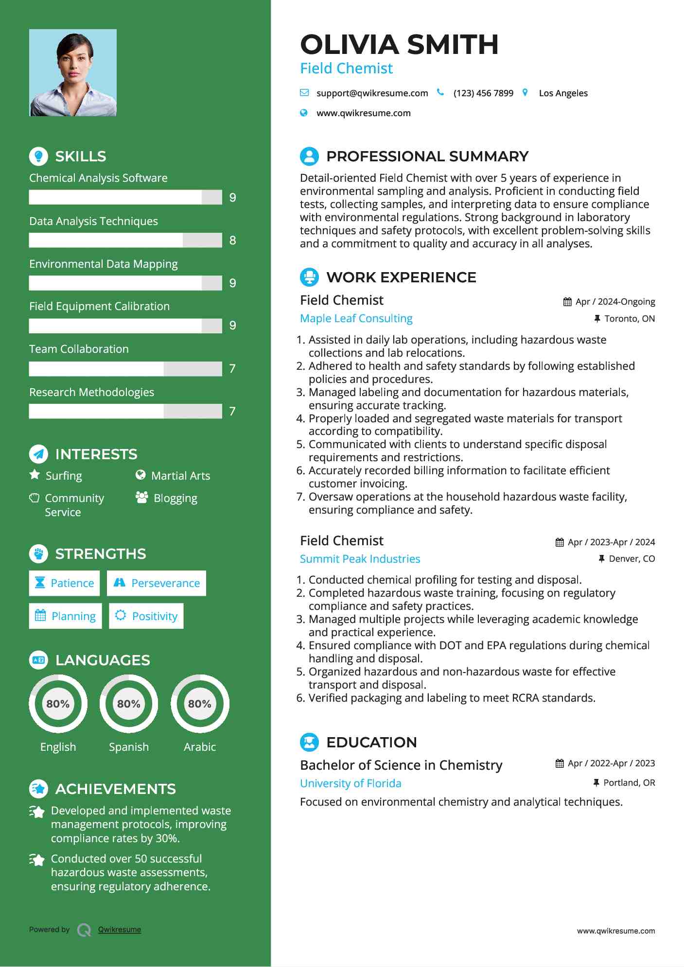 Field Chemist Resume Example