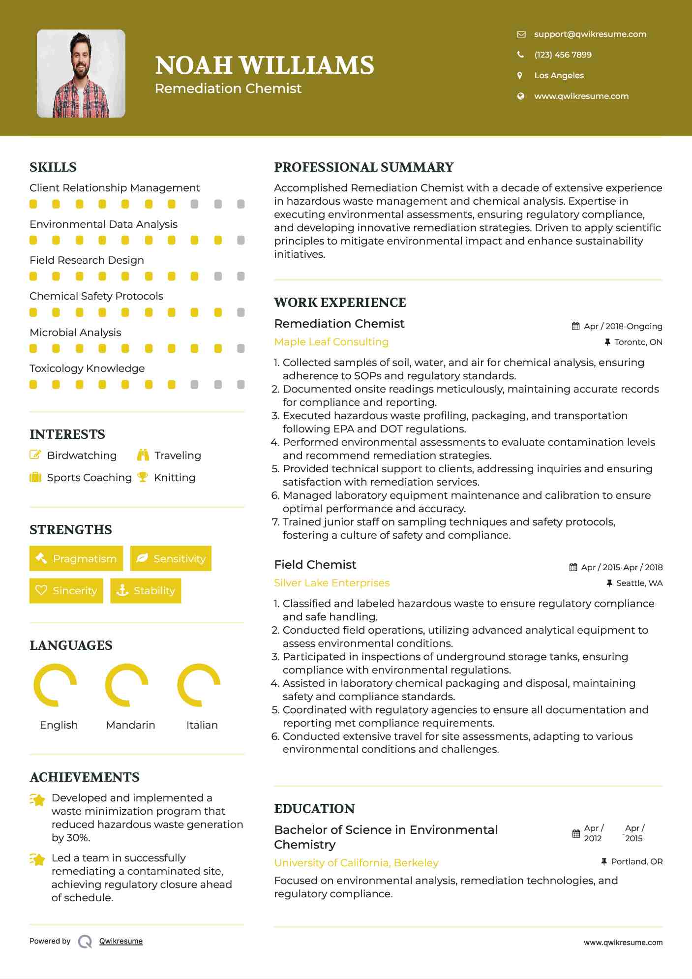 Remediation Chemist Resume Format