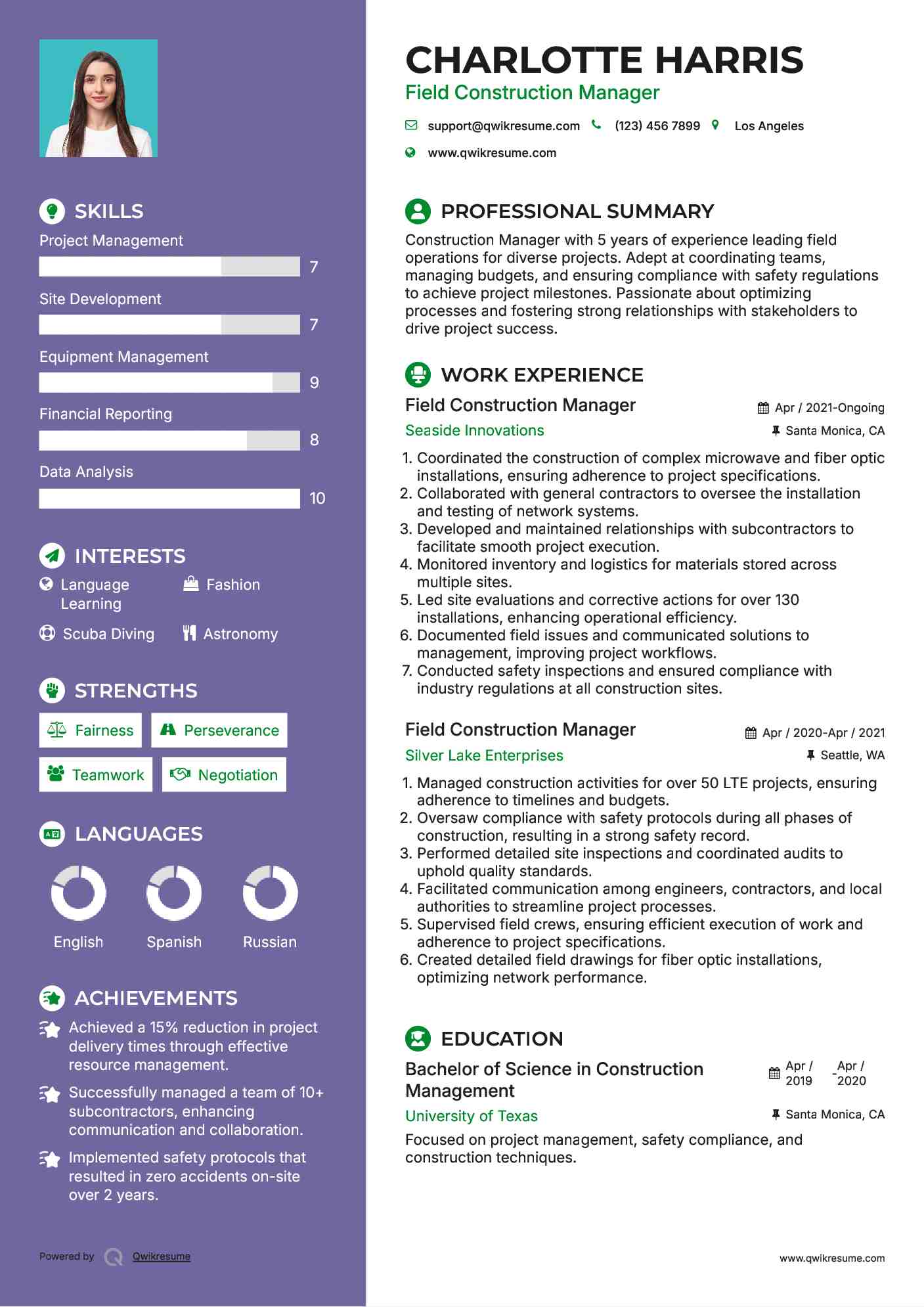 Field Construction Manager Resume Format