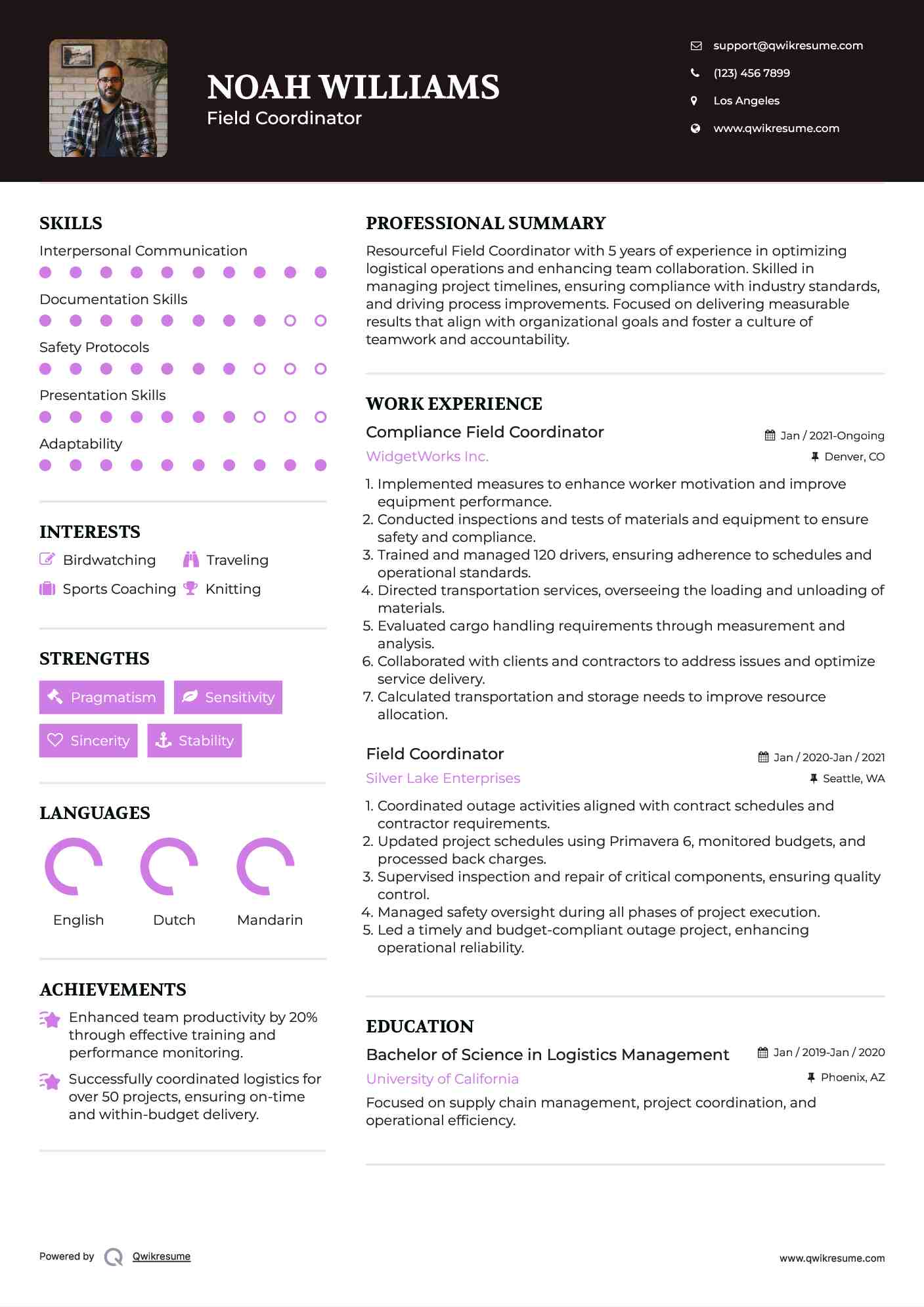 Compliance Field Coordinator Resume Template