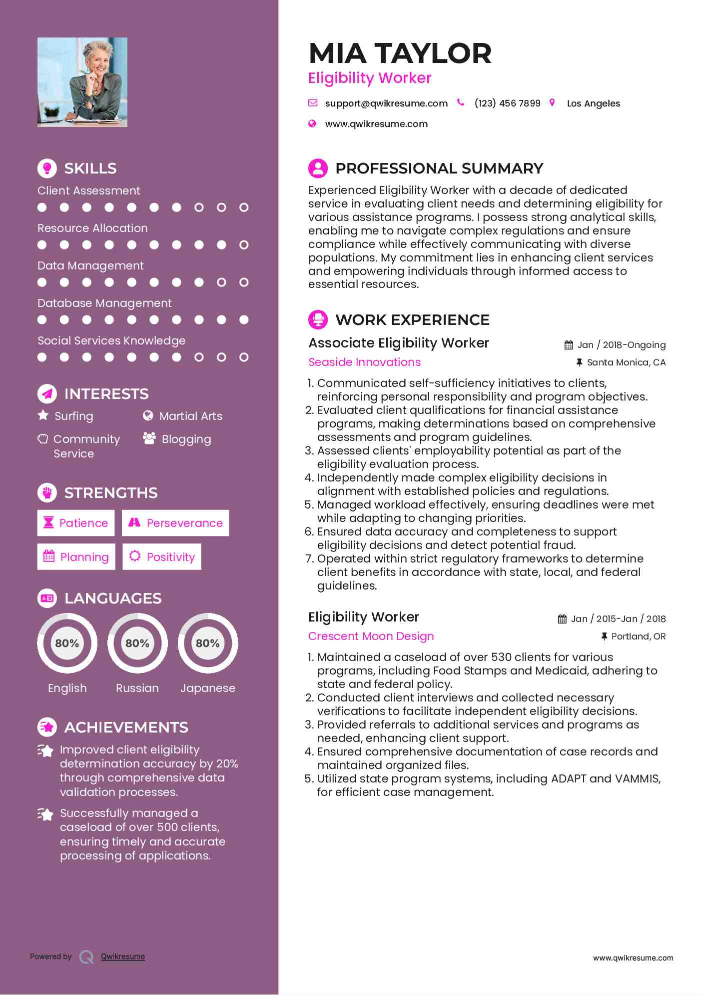 Associate Eligibility Worker Resume Sample