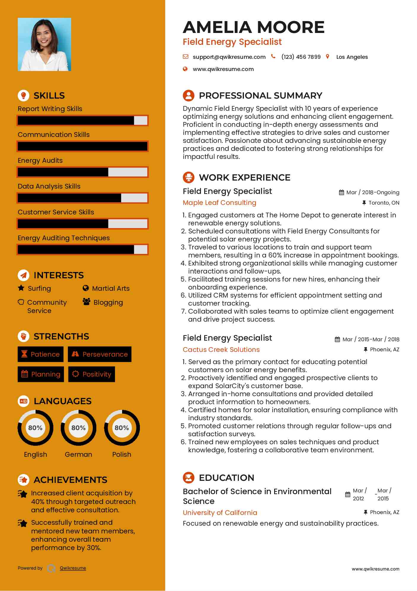 Field Energy Specialist Resume Template