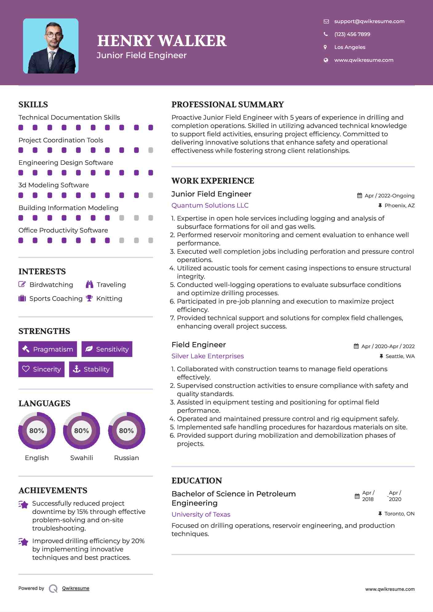 Field Engineer Resume Samples QwikResume