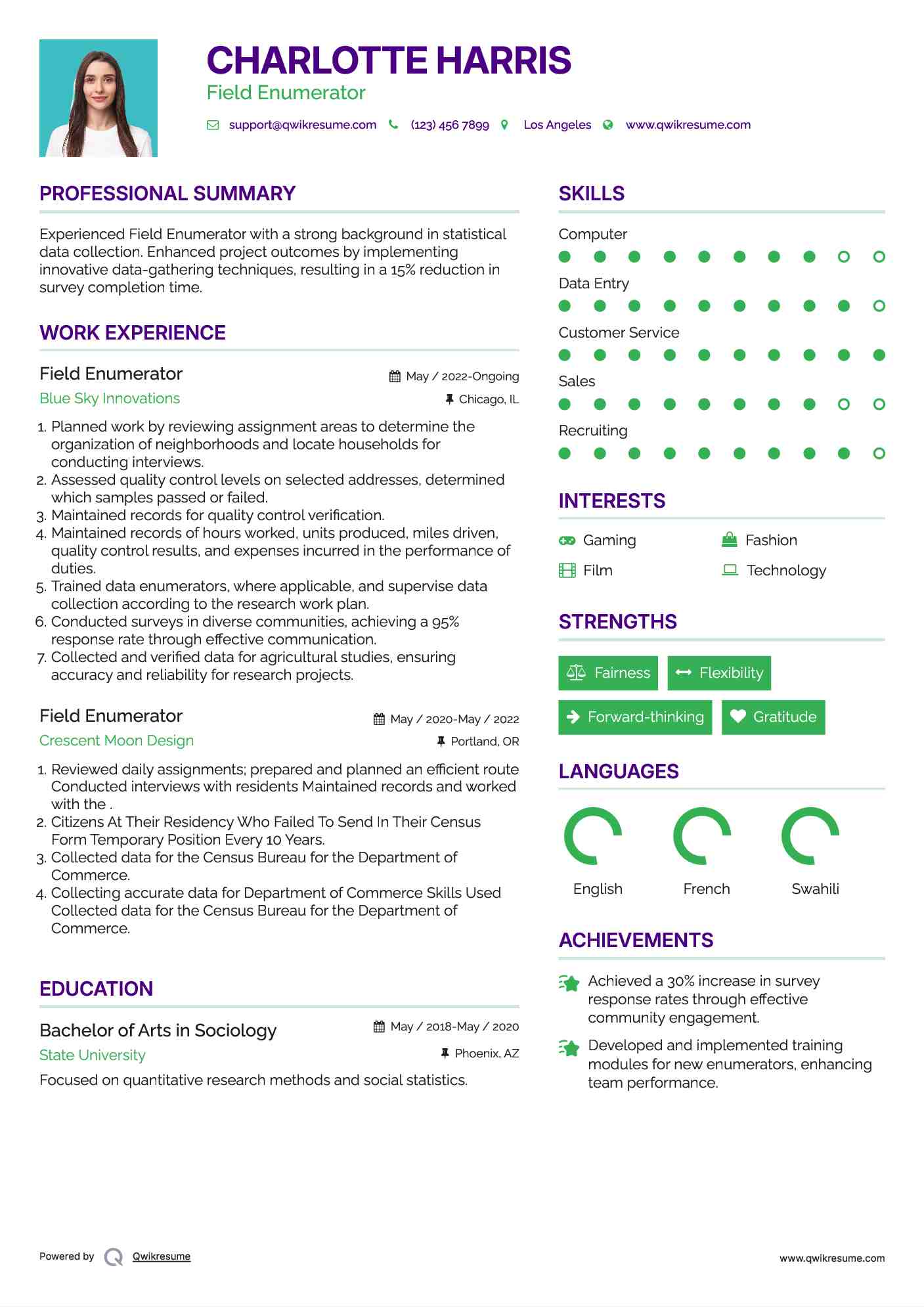 Field Enumerator Resume Model