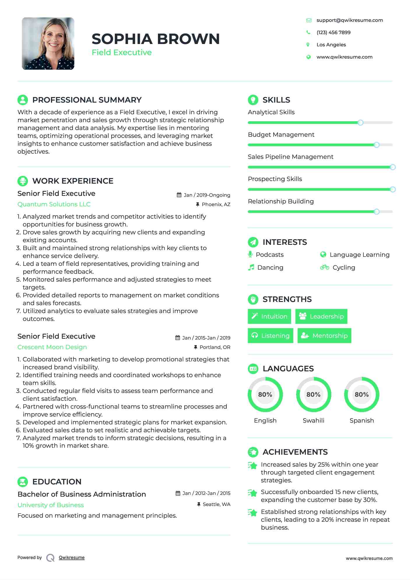 Senior Field Executive Resume Model