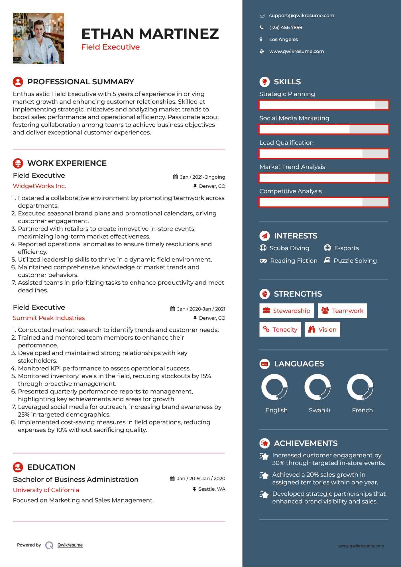 Field Executive Resume Example