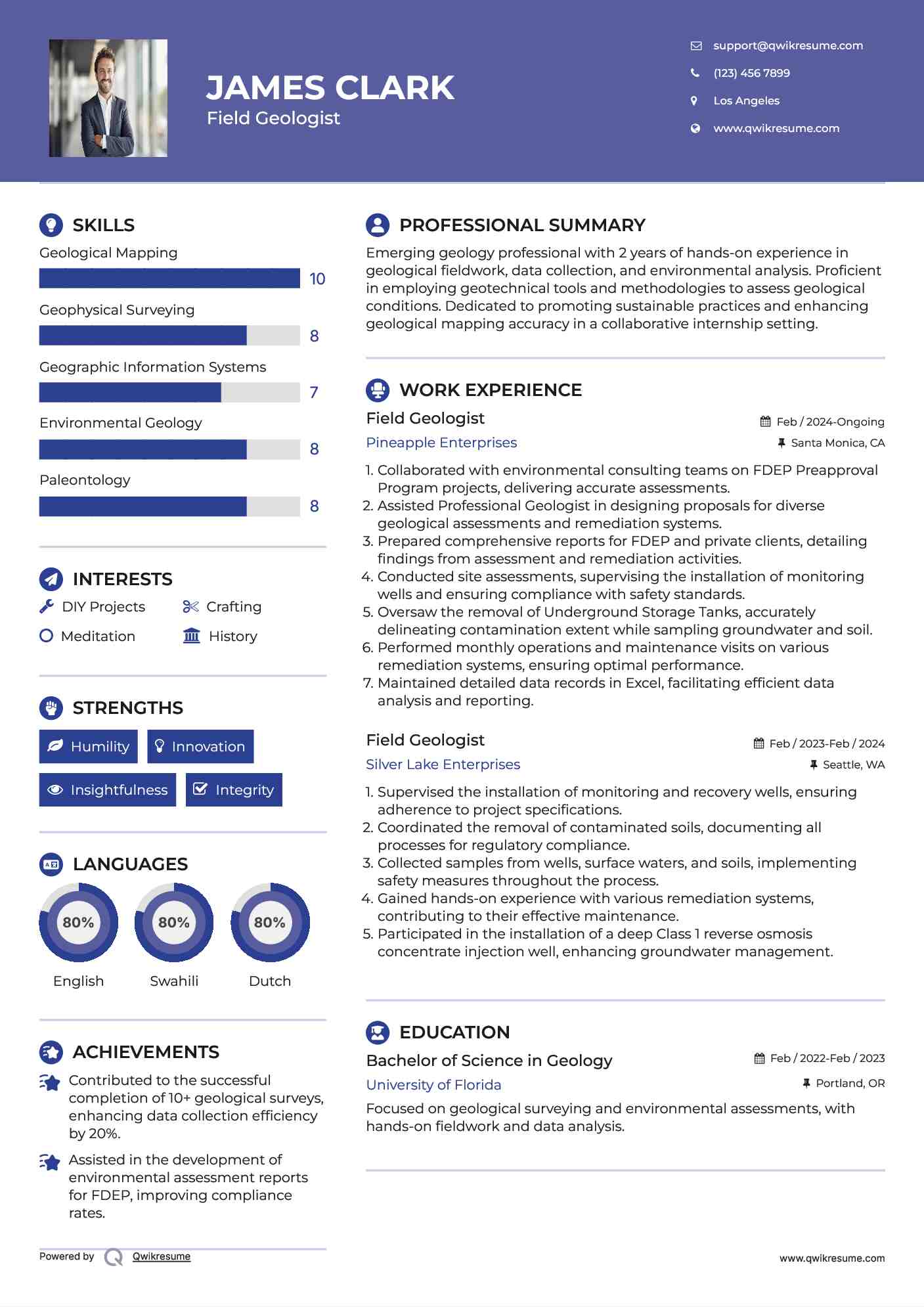 Field Geologist Resume Example