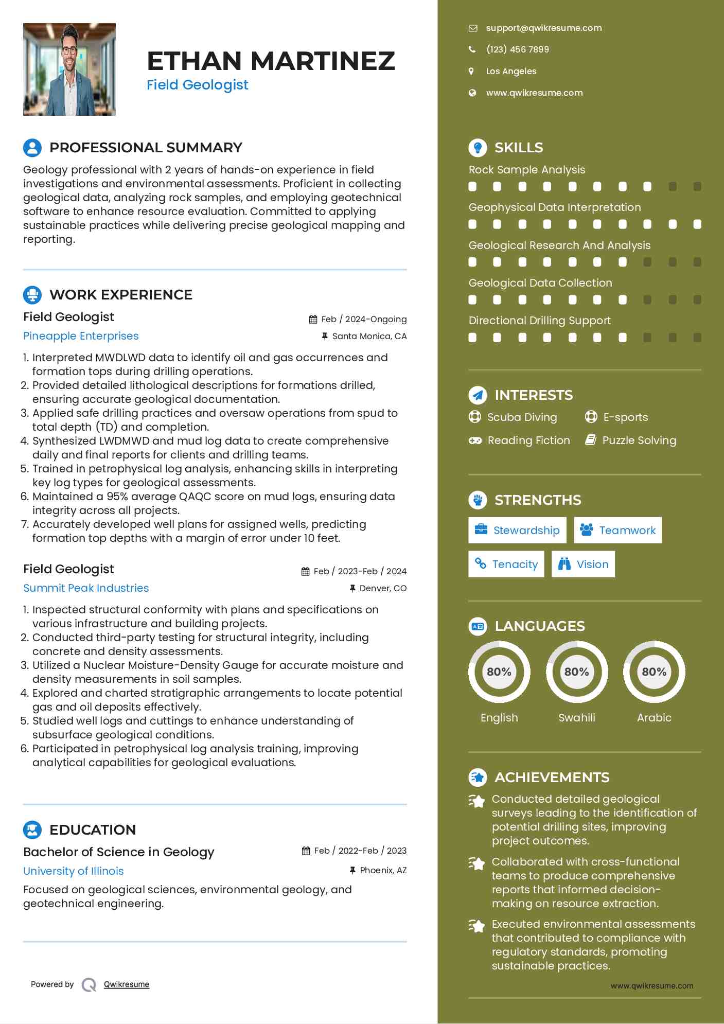 Field Geologist Resume Model