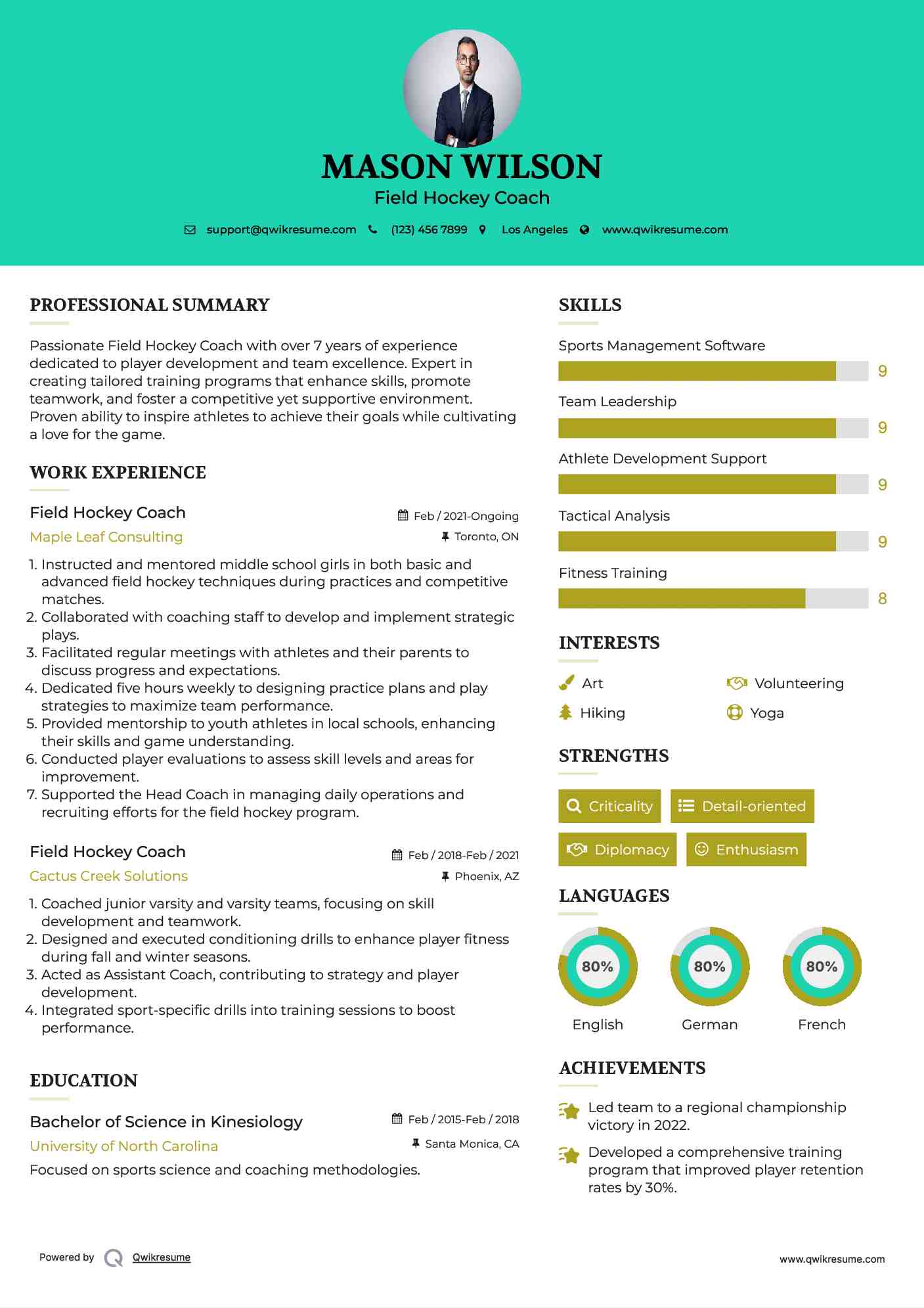 Field Hockey Coach Resume Model