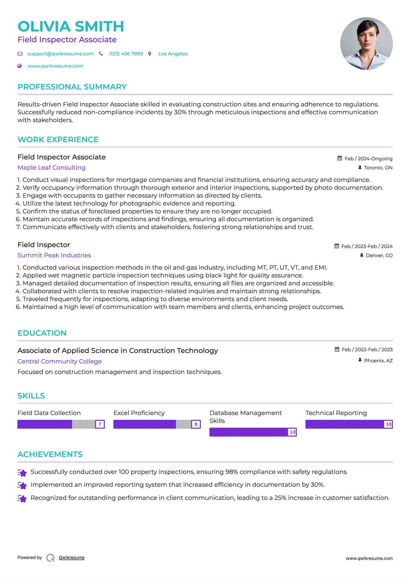 Field Inspector Resume Samples QwikResume