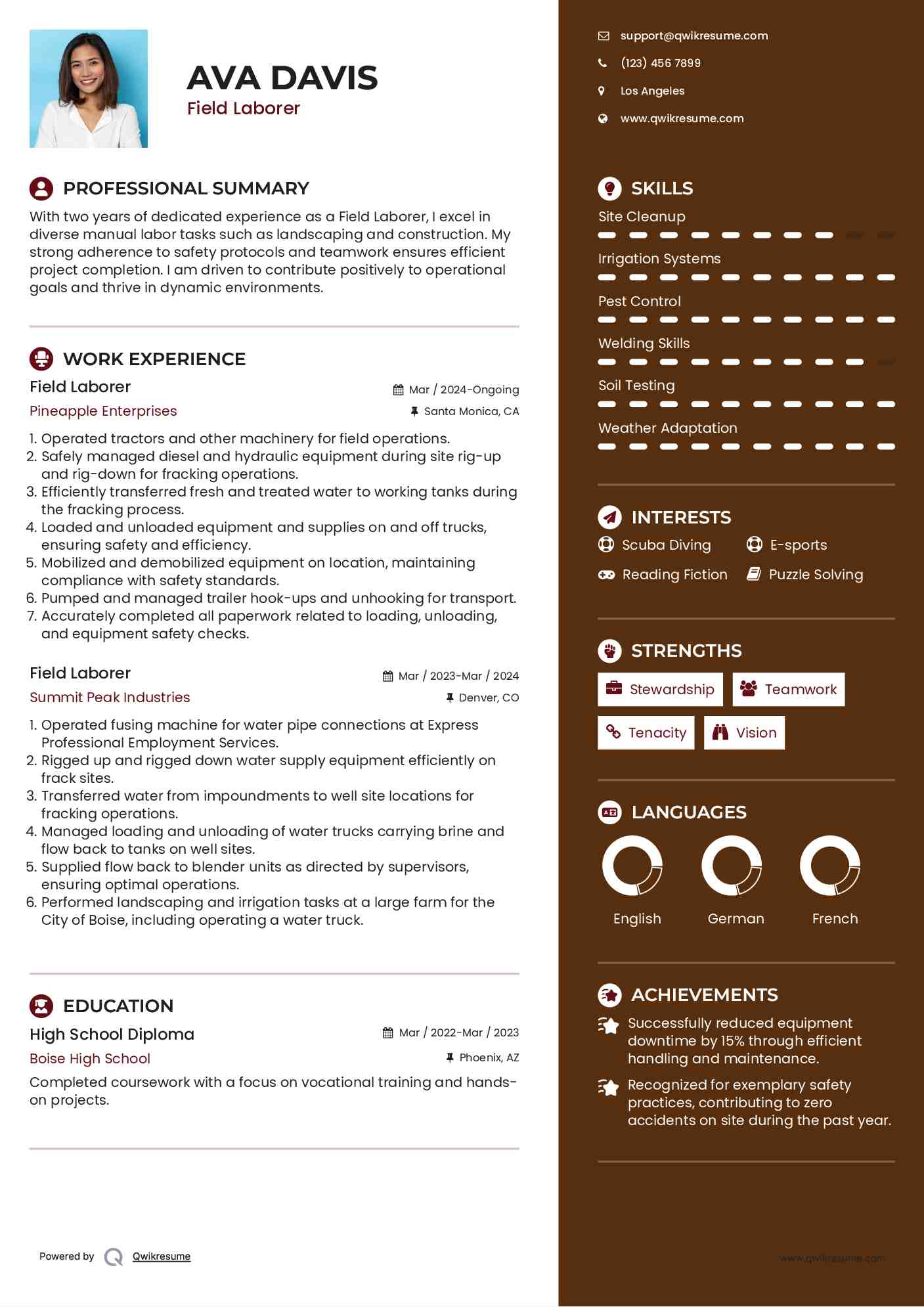 Field Laborer Resume Format