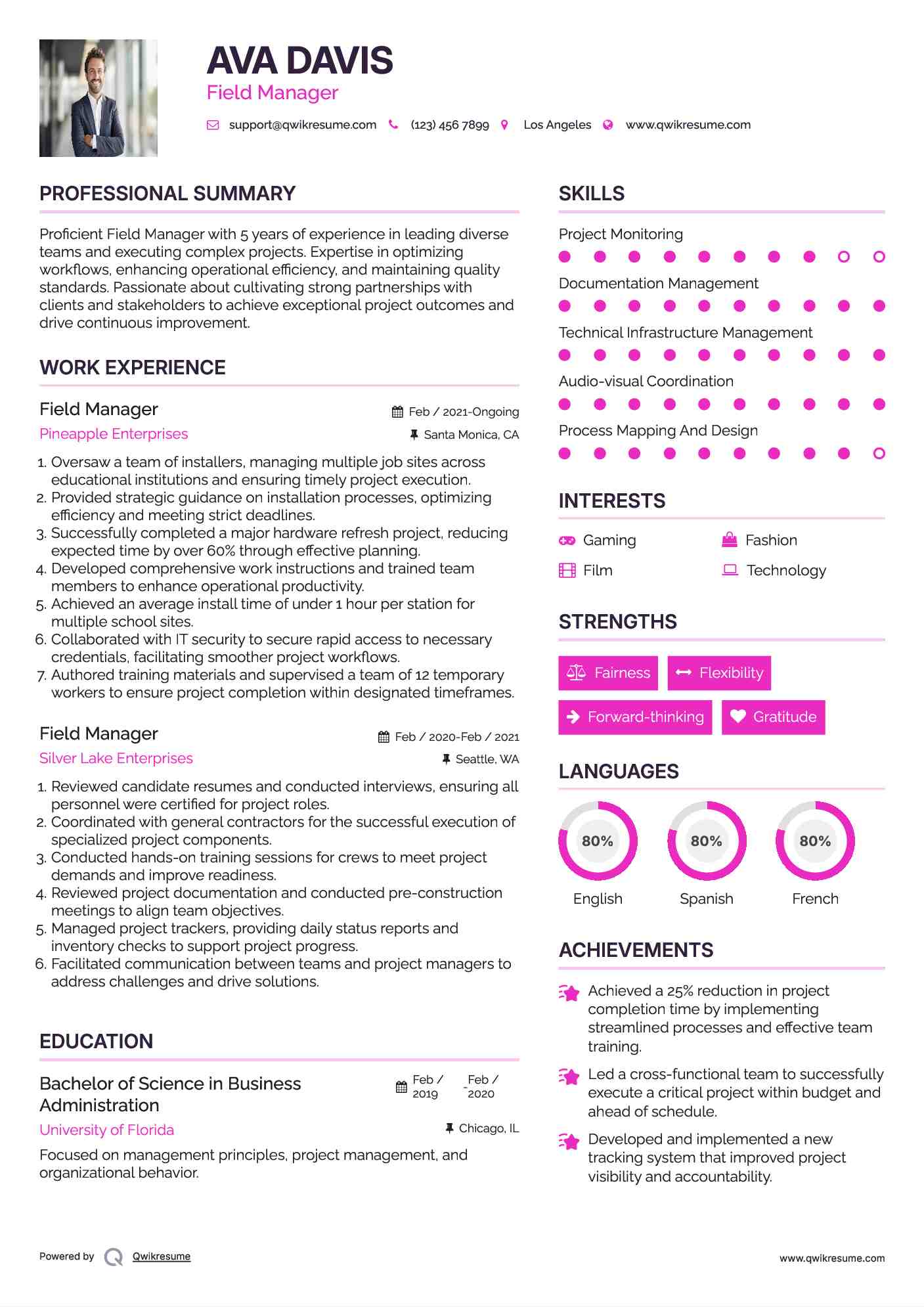 Field Manager Resume Format