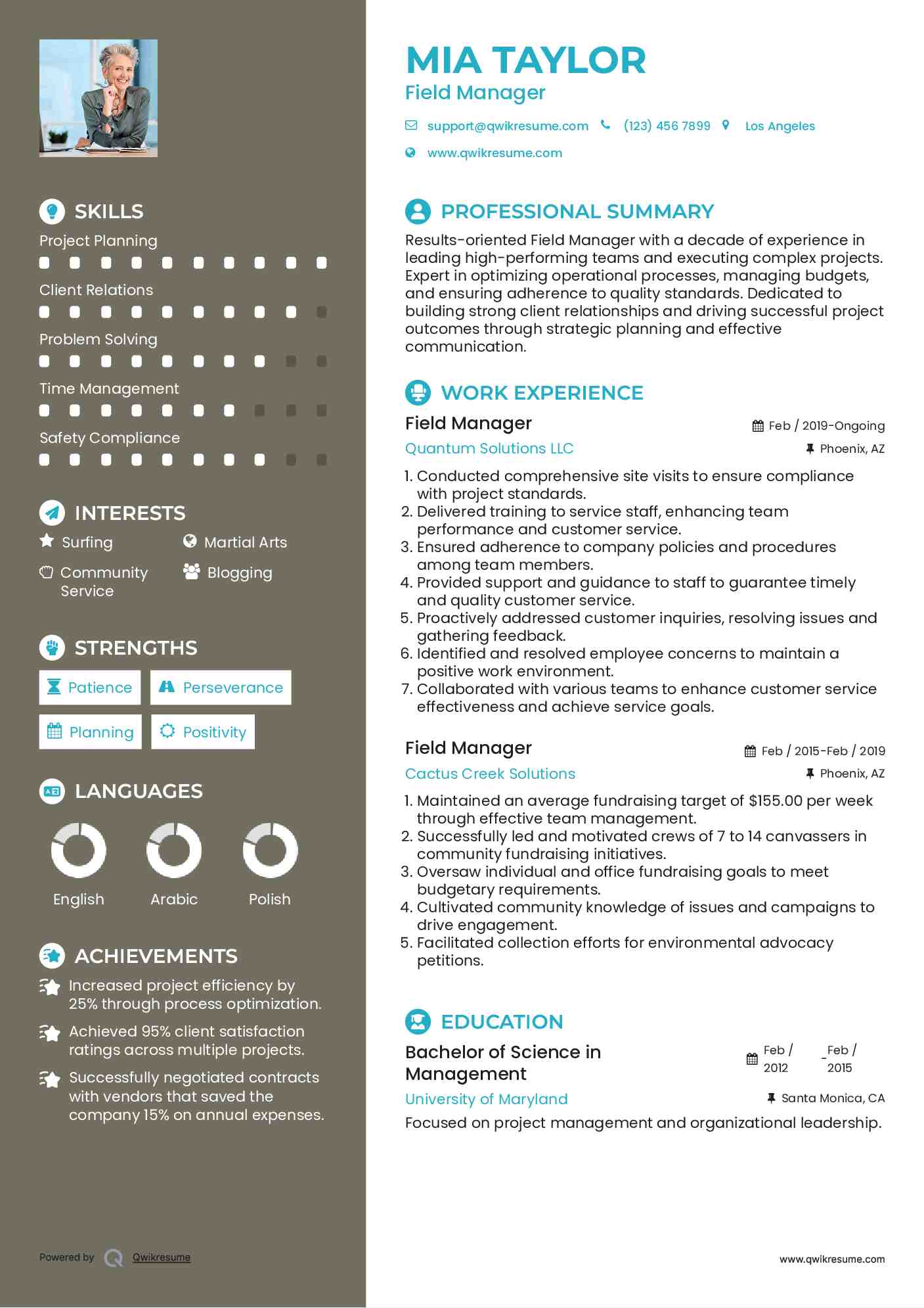 Field Manager Resume Example