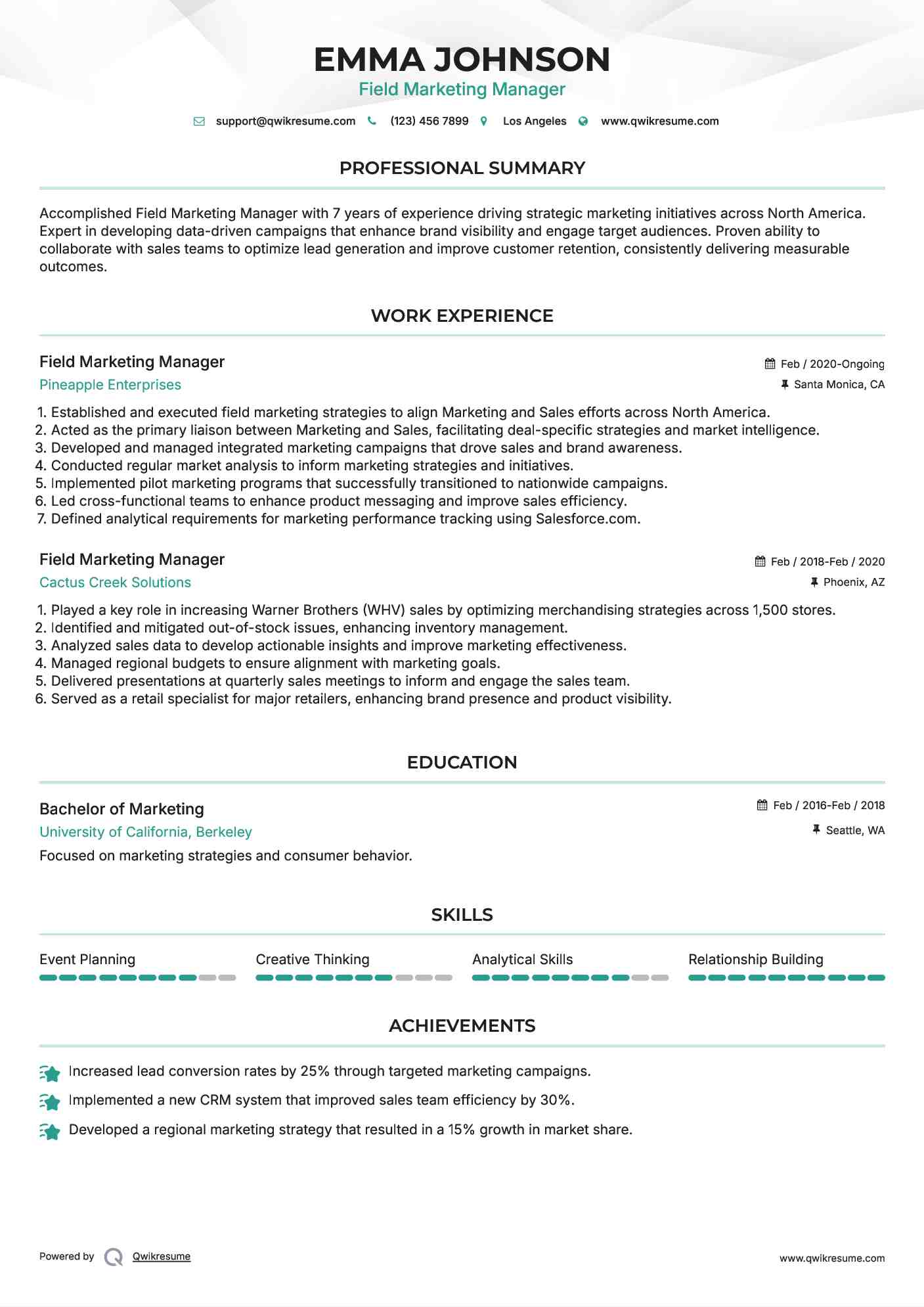 Field Marketing Manager Resume Template