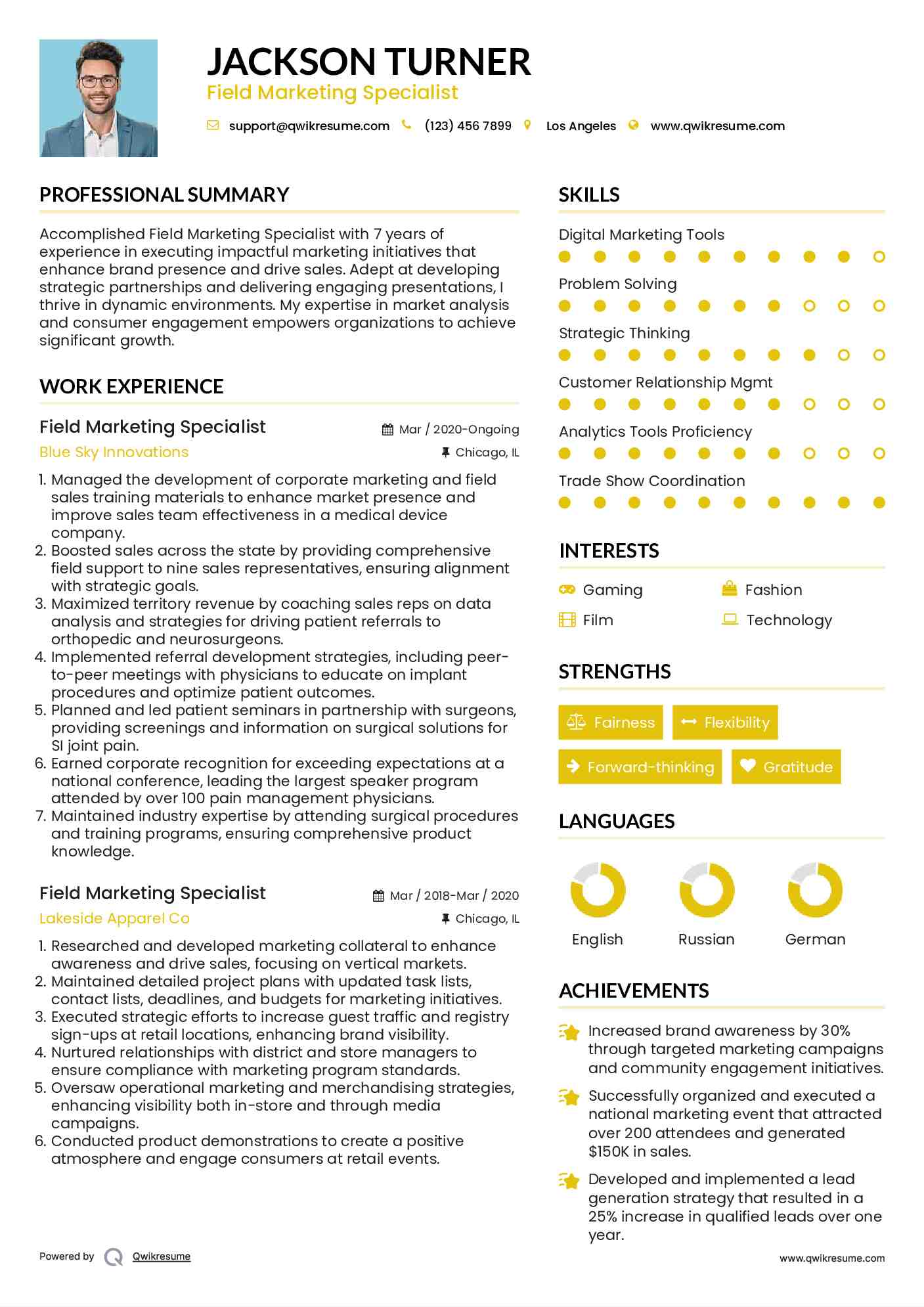 Field Marketing Specialist Resume Example