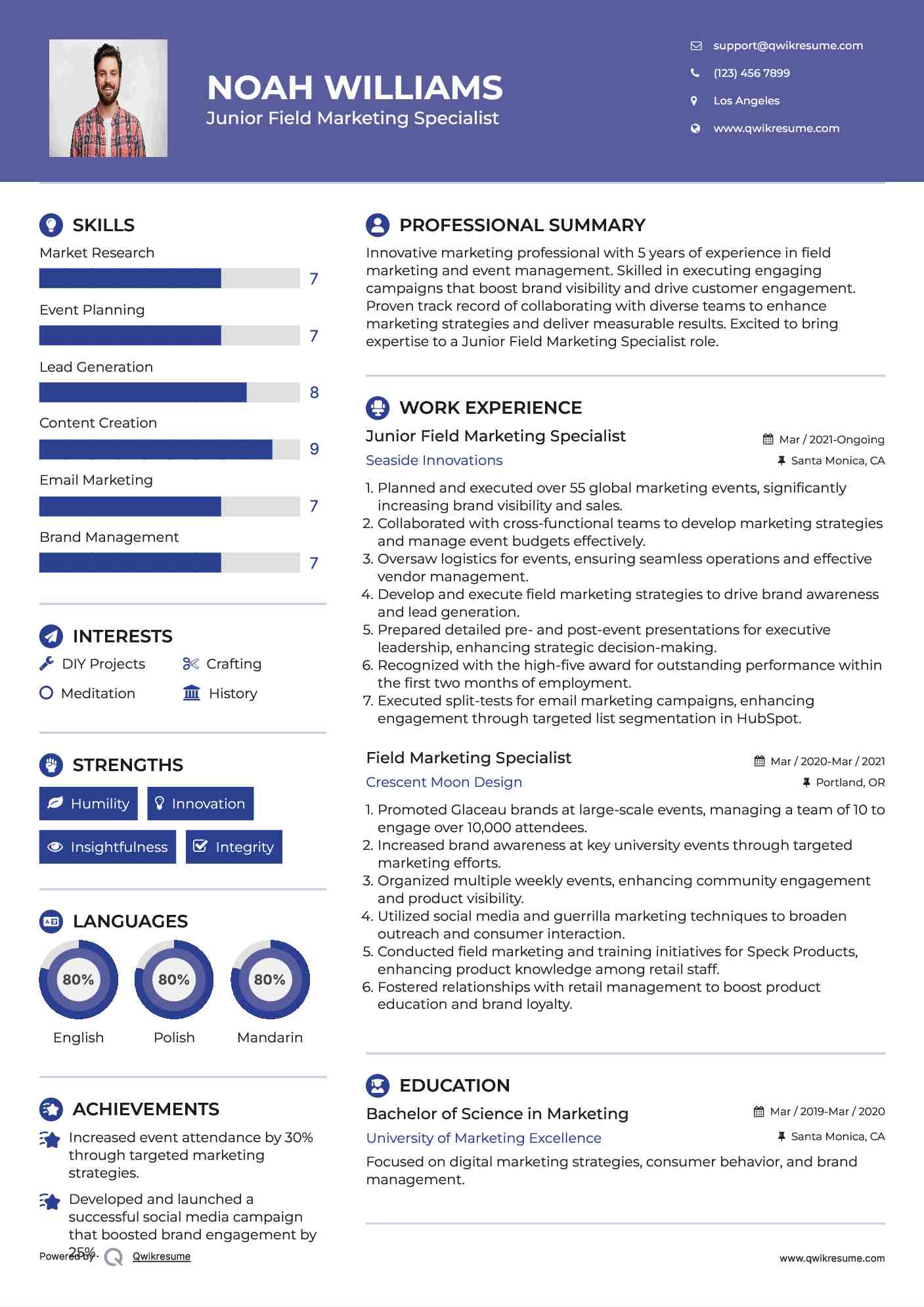 Junior Field Marketing Specialist Resume Template