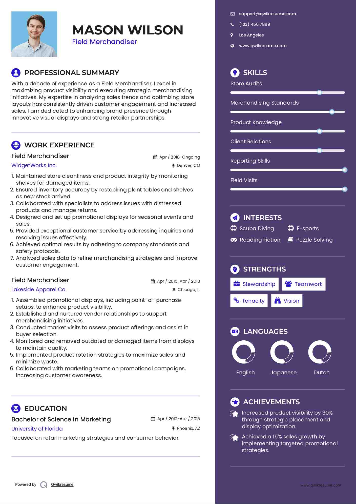 Field Merchandiser Resume Template
