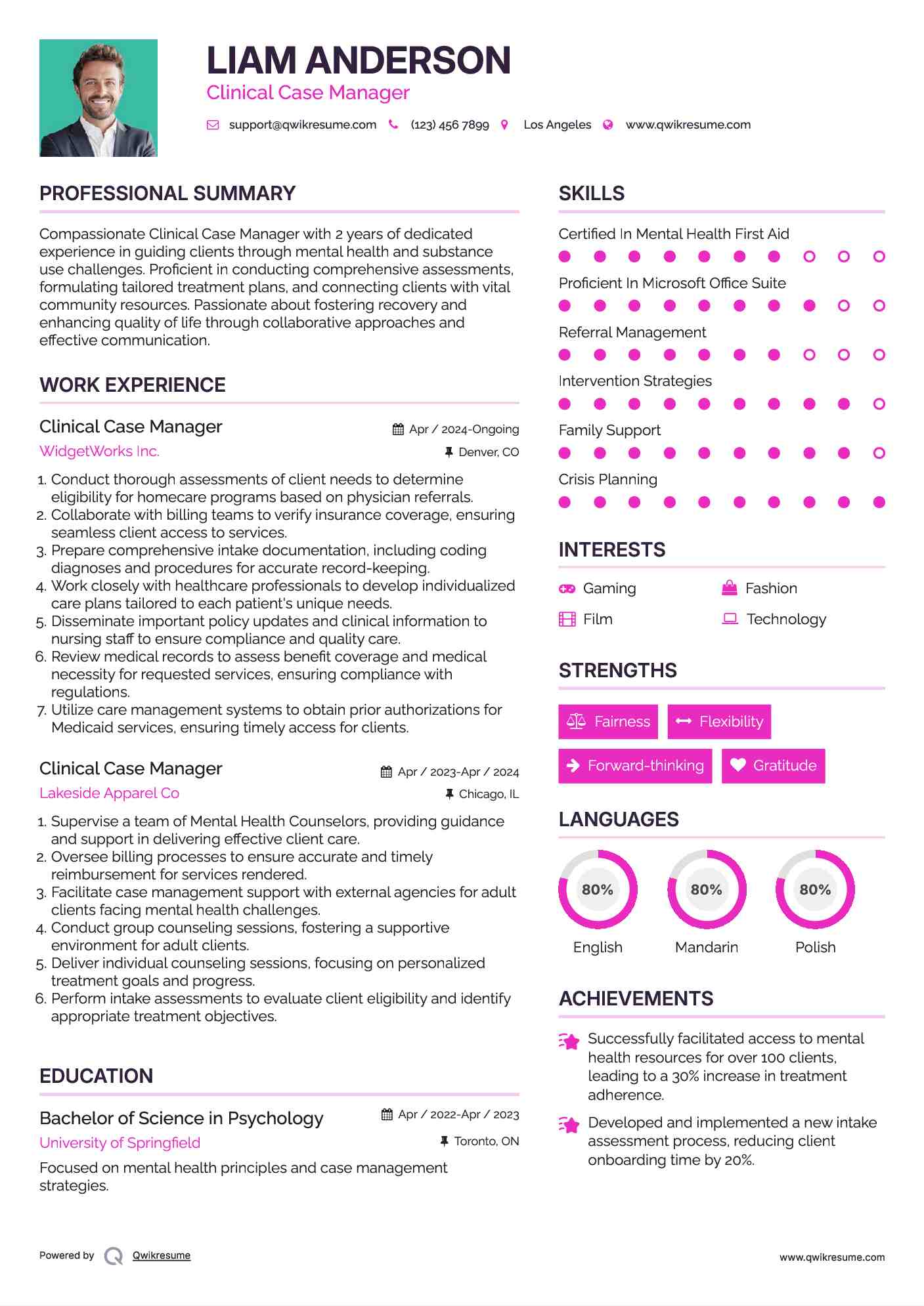 Clinical Case Manager Resume Model