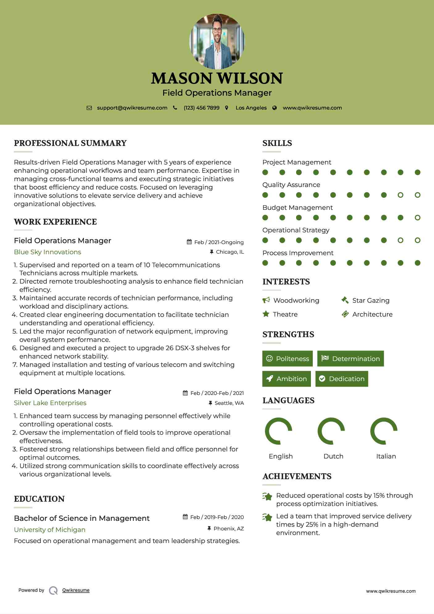 Field Operations Manager Resume Template