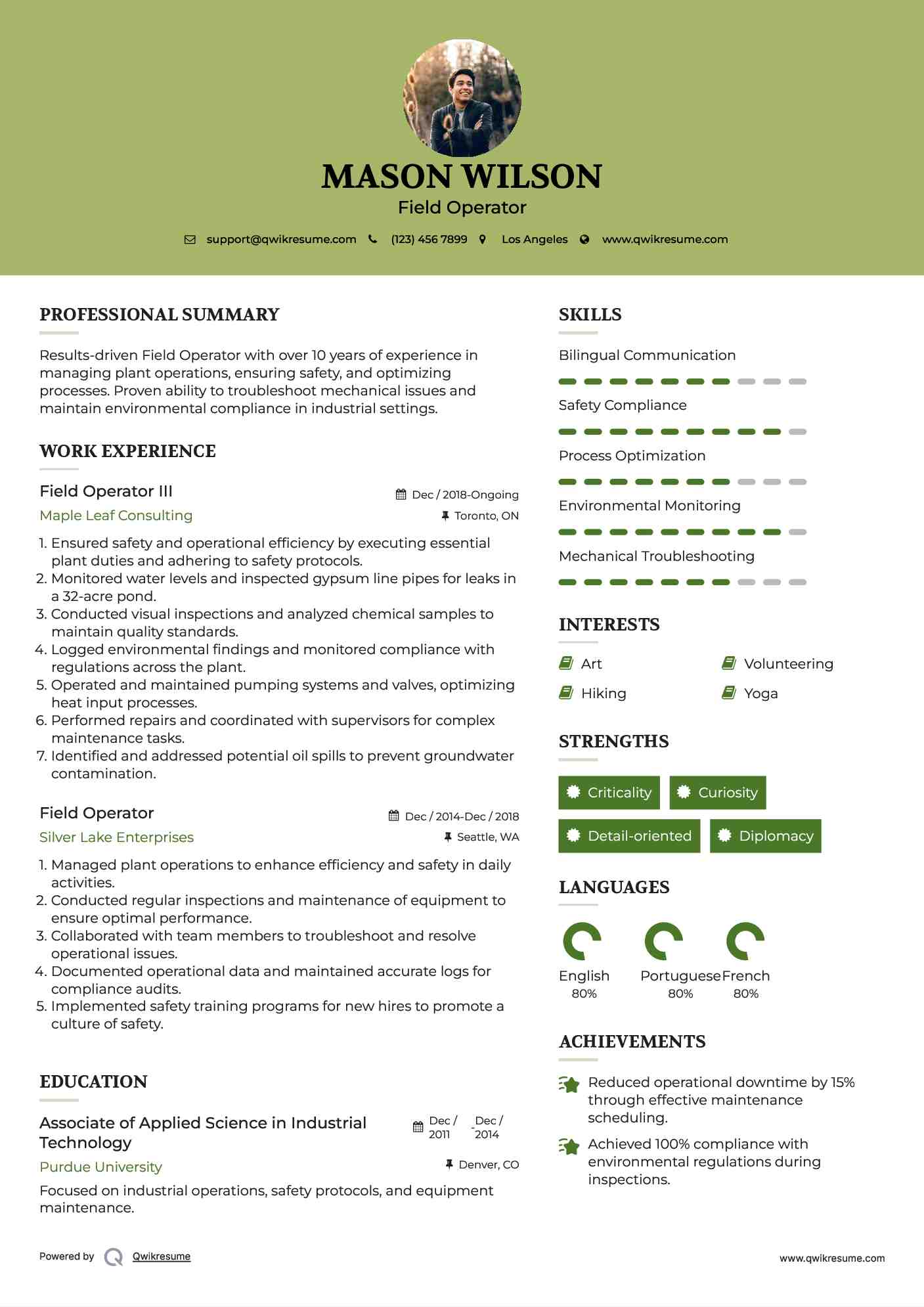 Field Operator III Resume Template