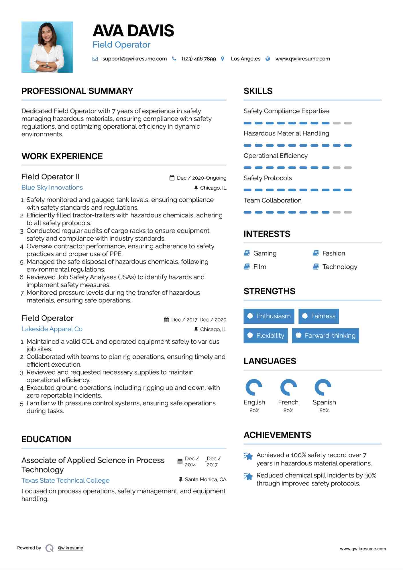 Field Operator II Resume Template