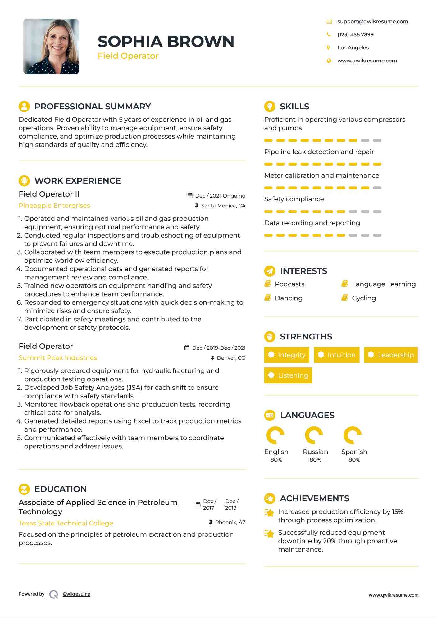 Field Operator II Resume Model