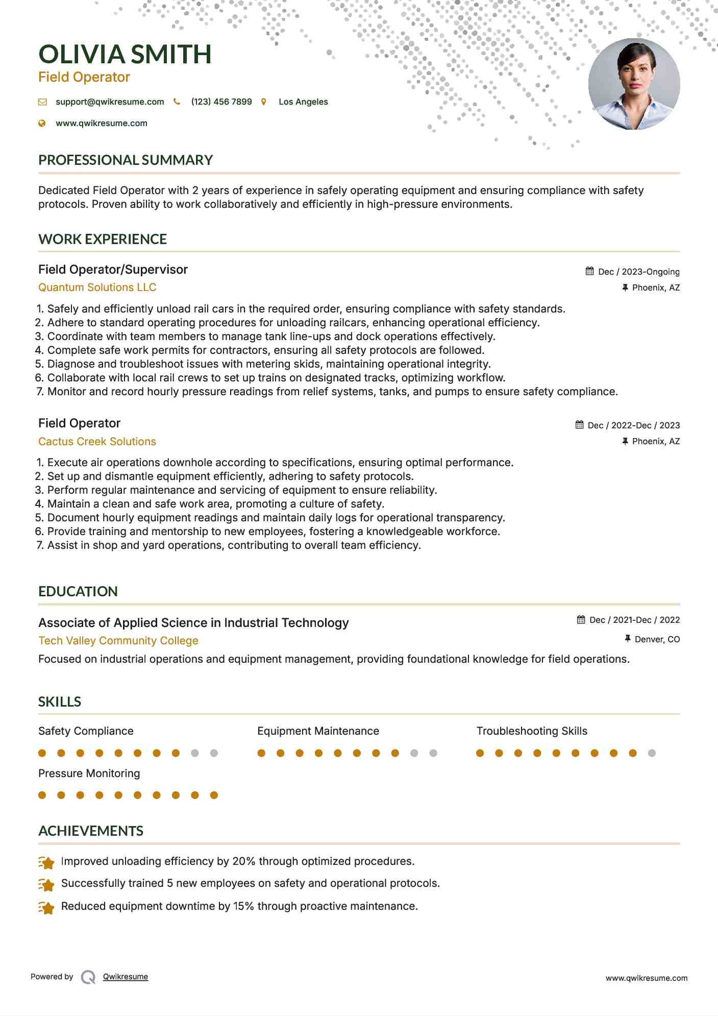 Field Operator/Supervisor Resume Template