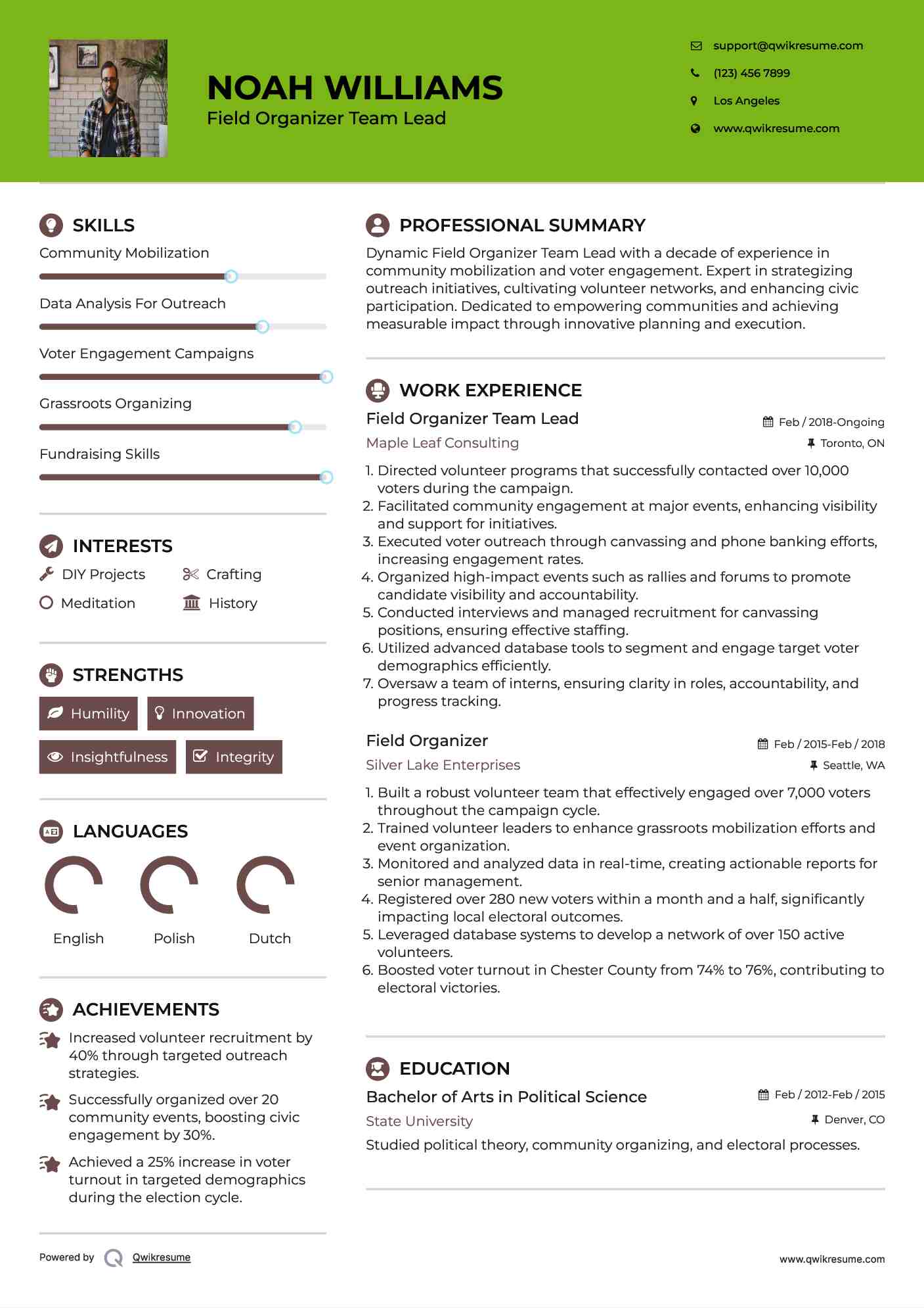 Field Organizer Resume Samples QwikResume