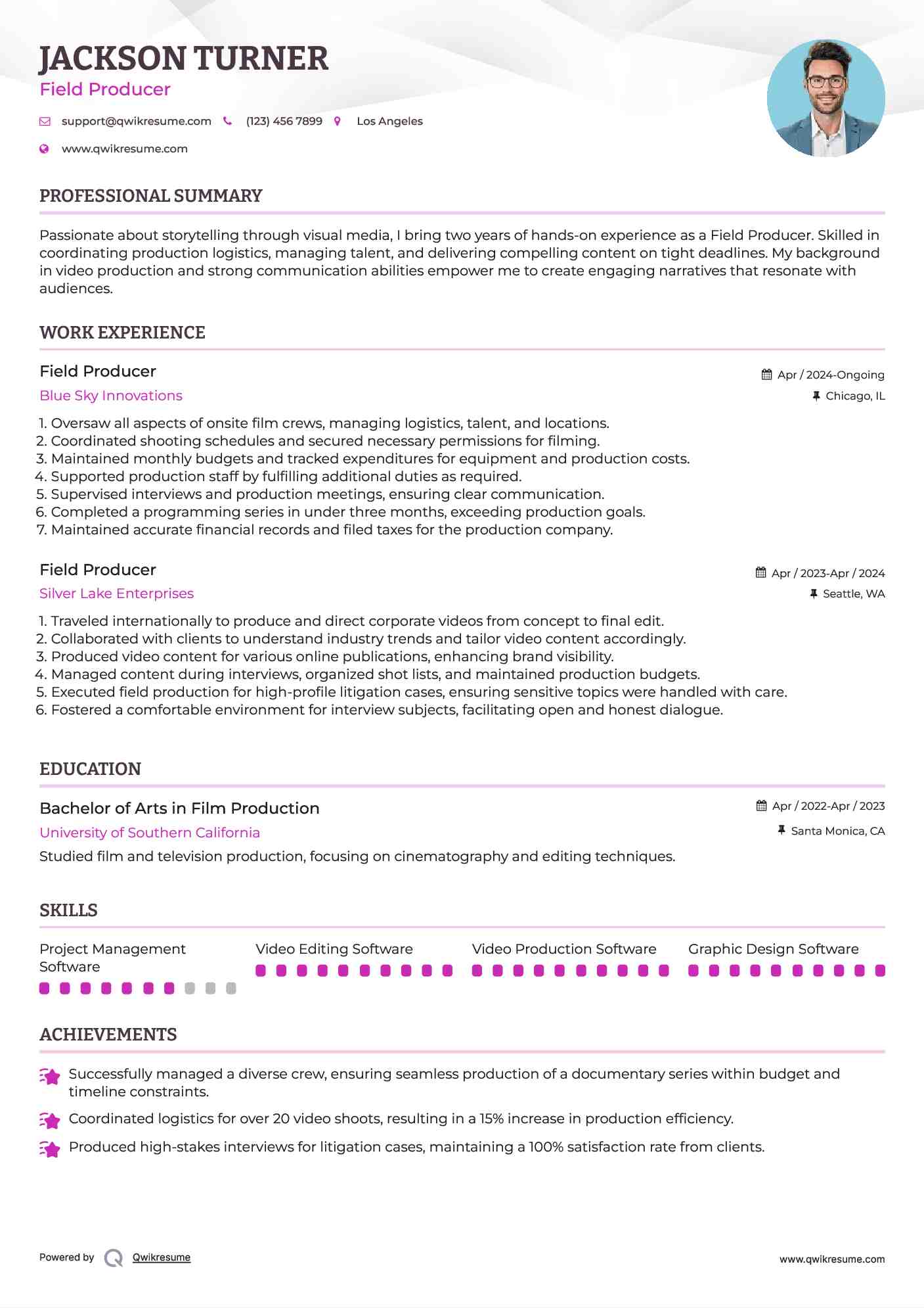 Field Producer Resume Template
