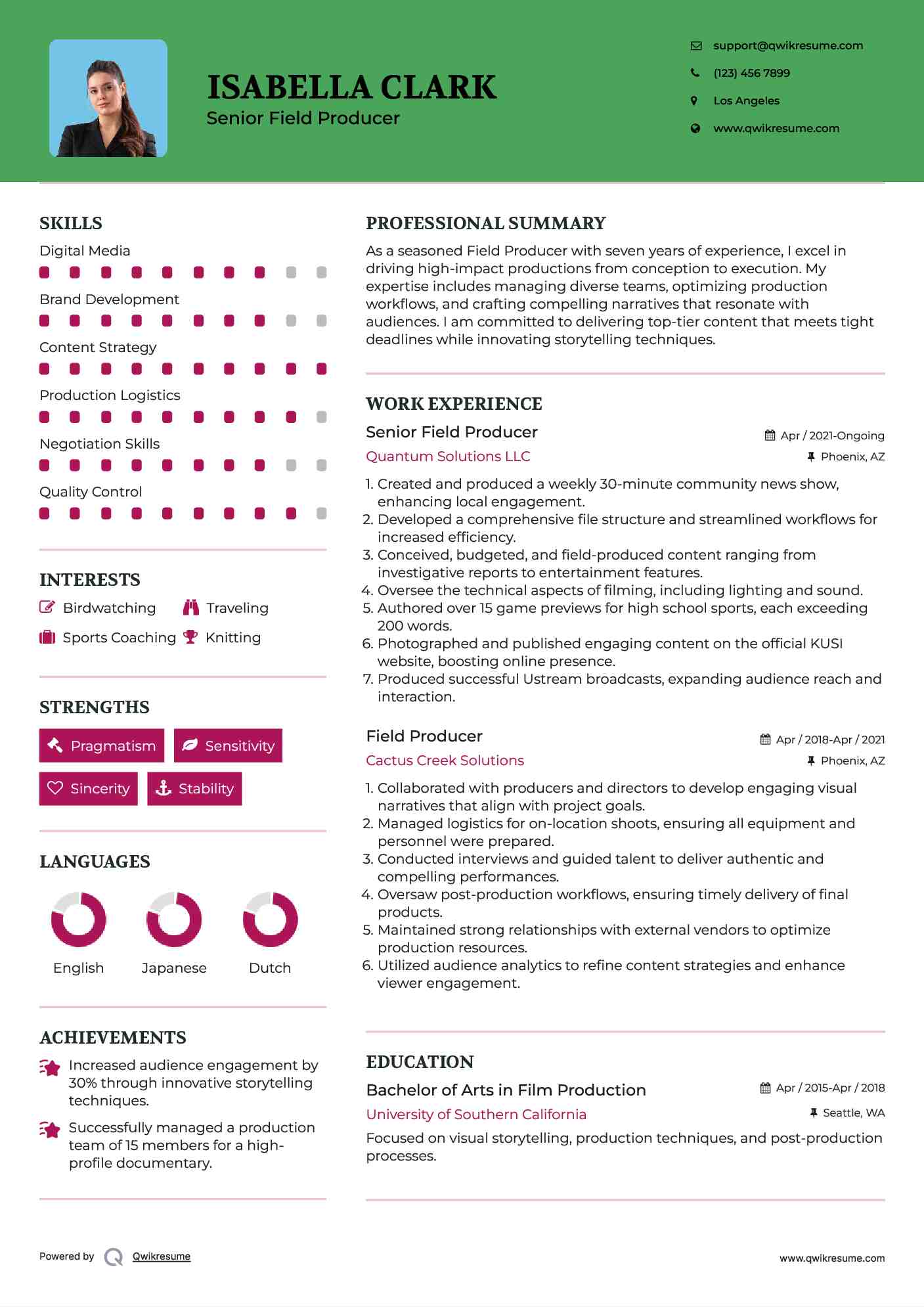 Senior Field Producer Resume Format