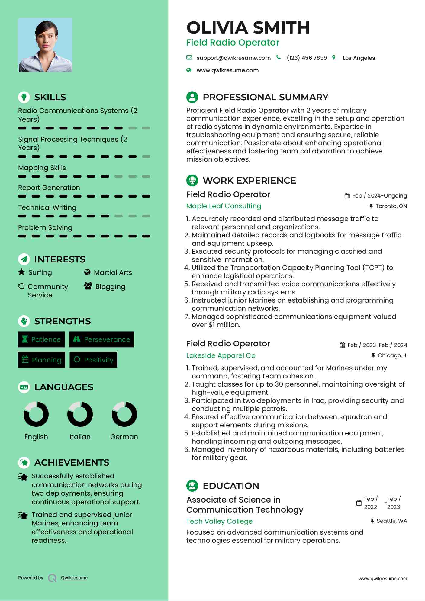 Field Radio Operator Resume Template