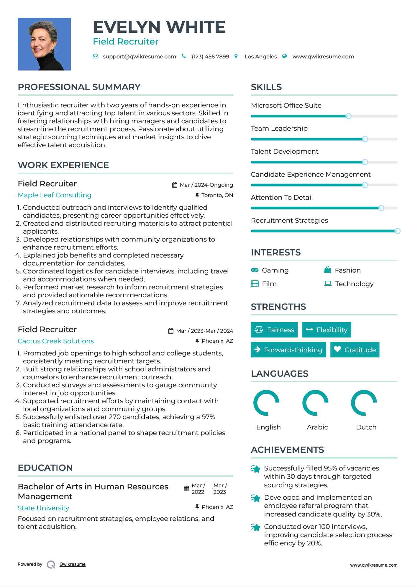 Field Recruiter Resume Format
