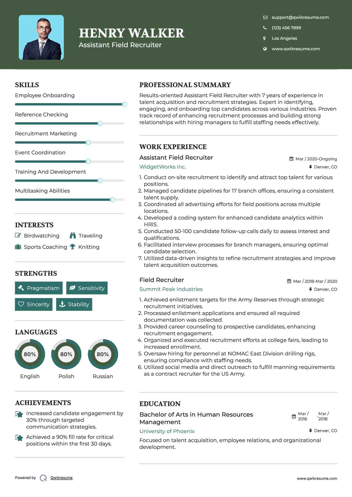 Assistant Field Recruiter Resume Example