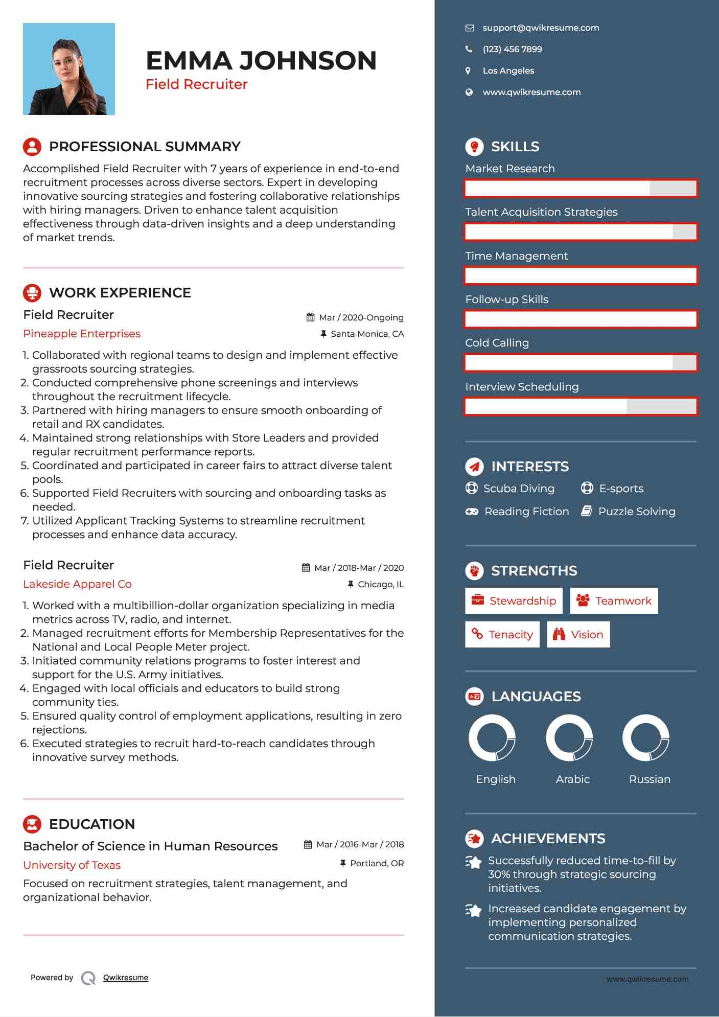 Field Recruiter Resume Sample