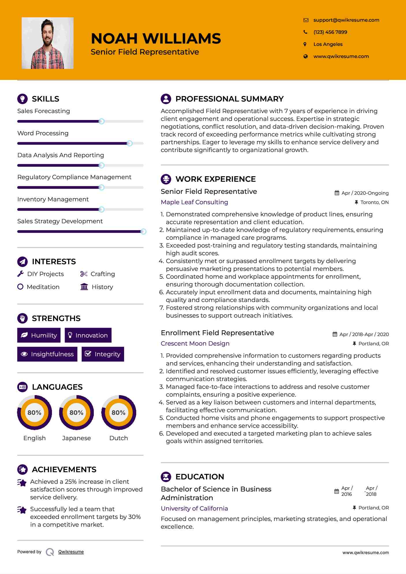 Senior Field Representative Resume Model