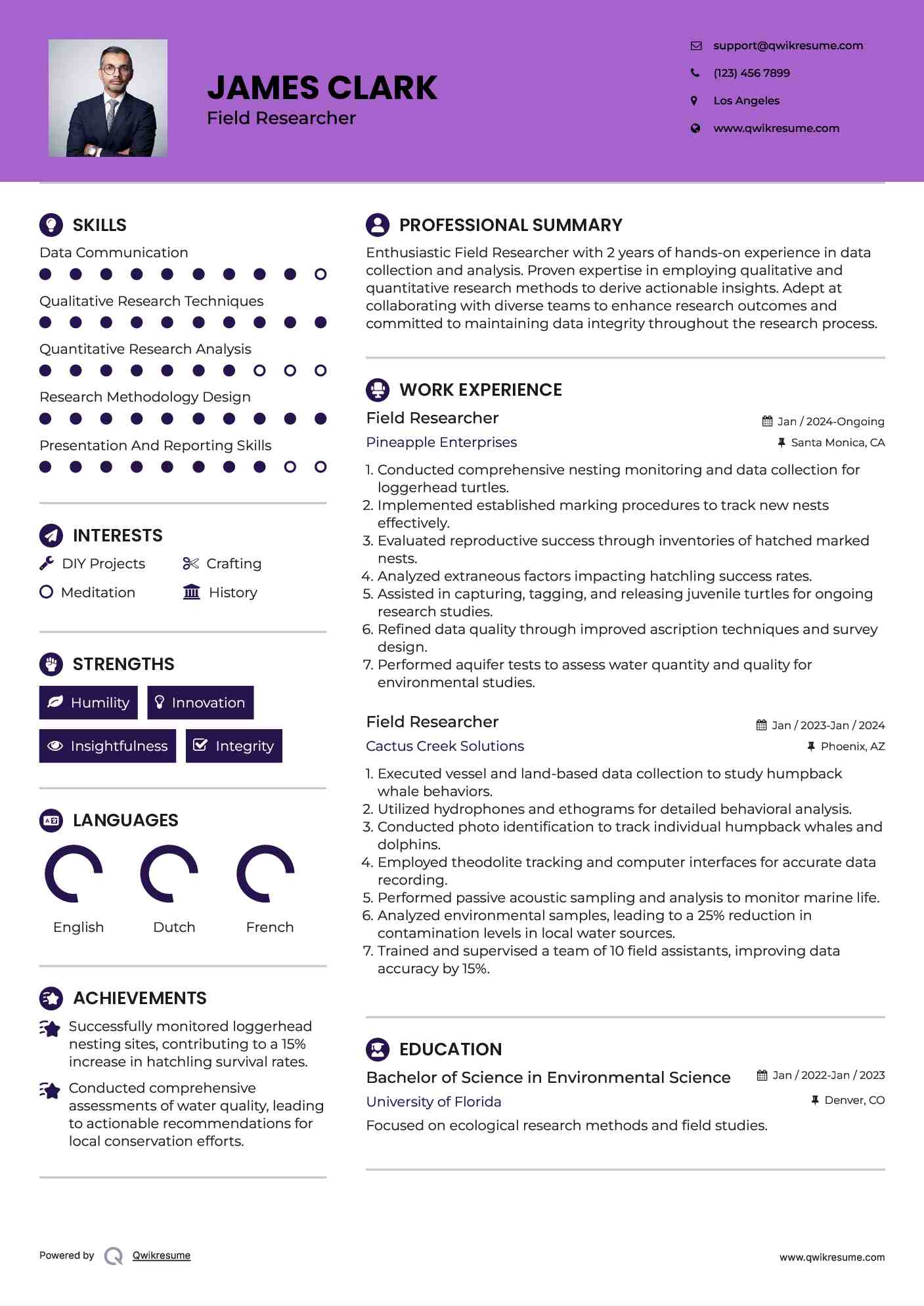 Field Researcher Resume Template