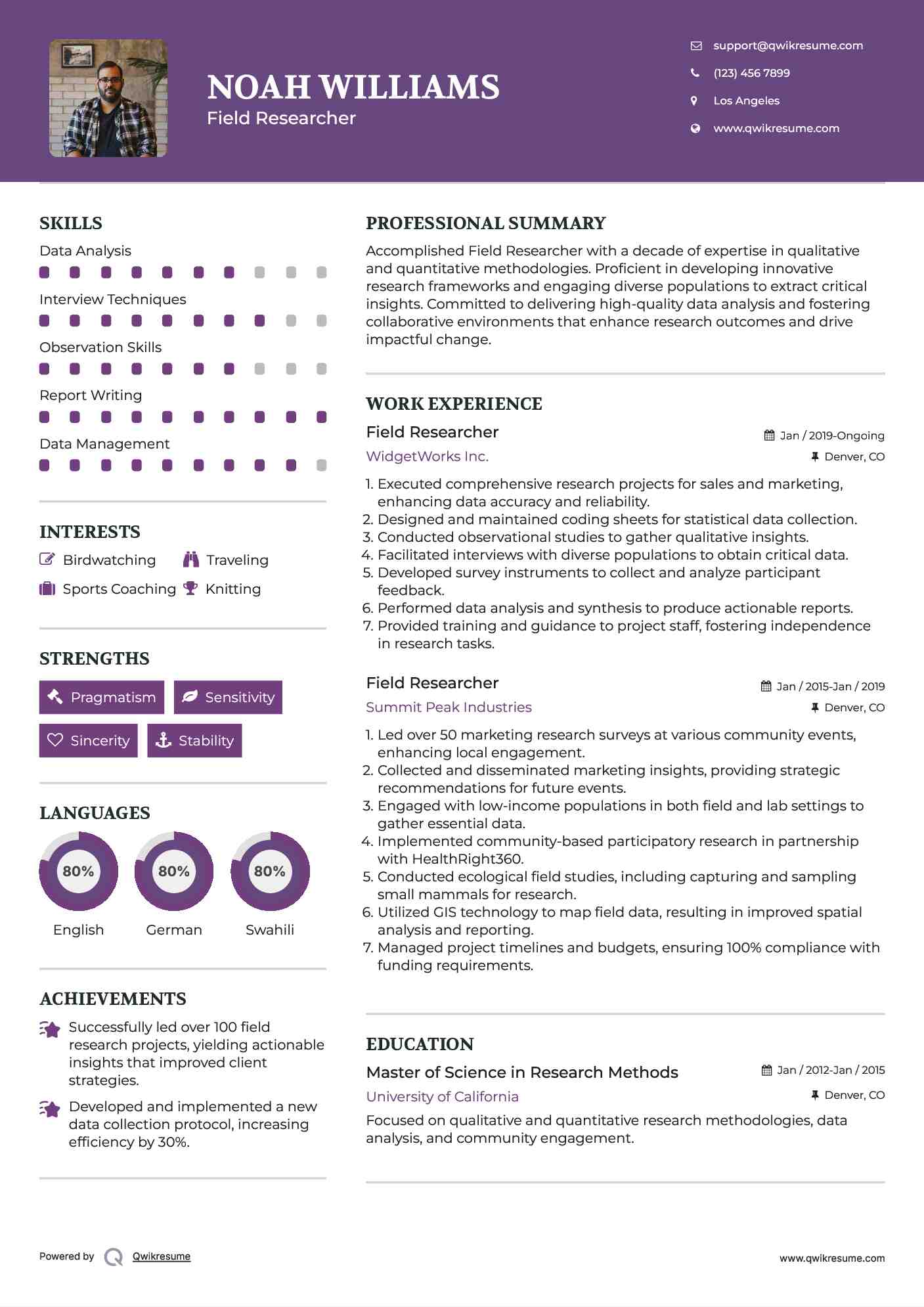Field Researcher Resume Format