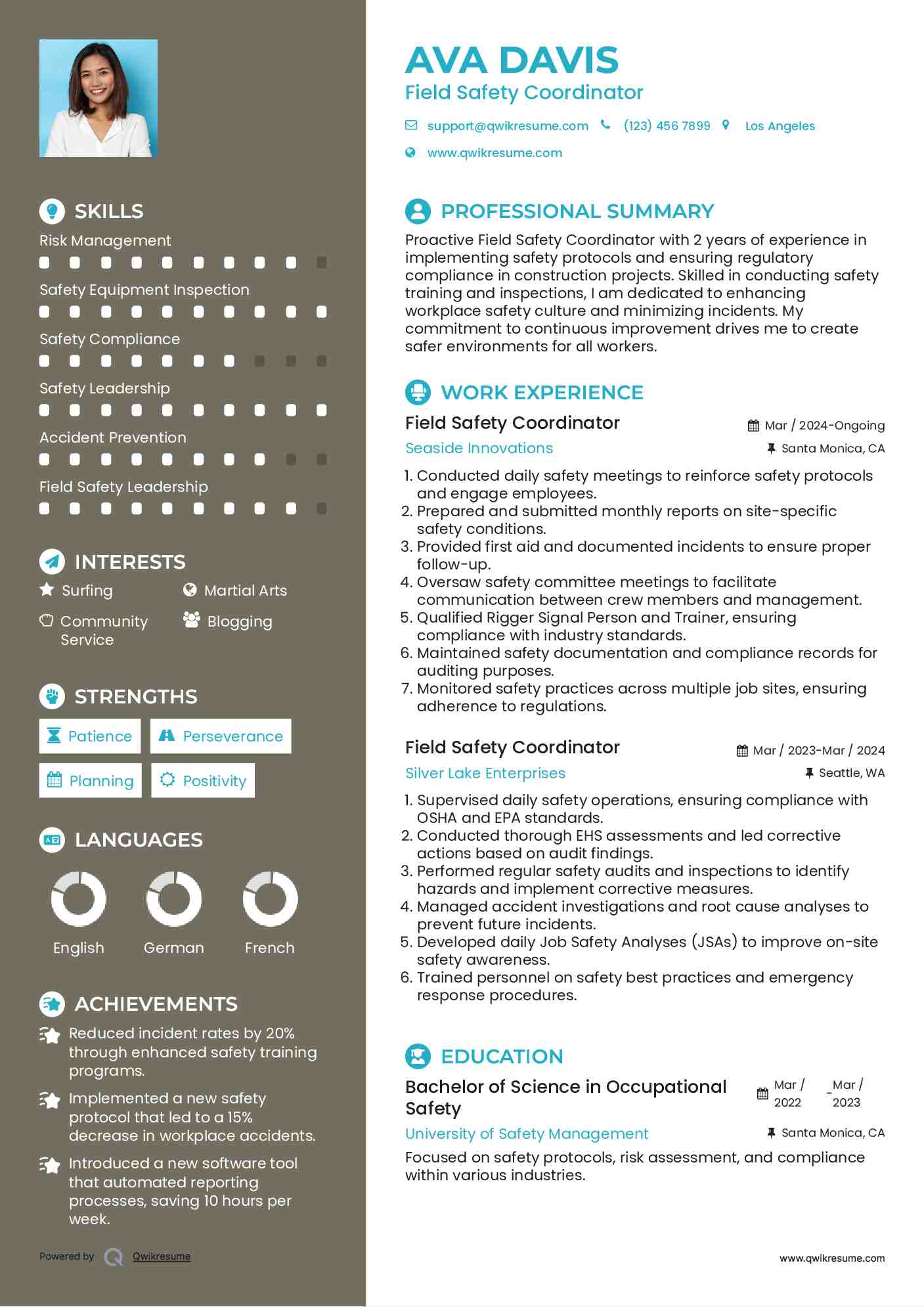 Field Safety Coordinator Resume Format