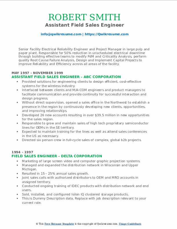 Field Sales Engineer Resume Samples QwikResume