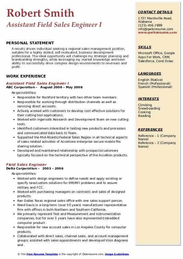 Field Sales Engineer Resume Samples QwikResume