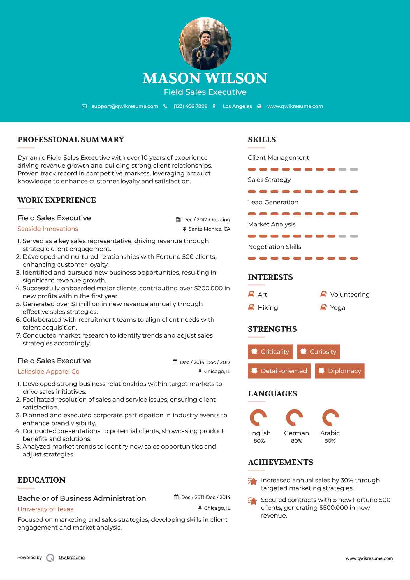 Field Sales Executive Resume Samples QwikResume
