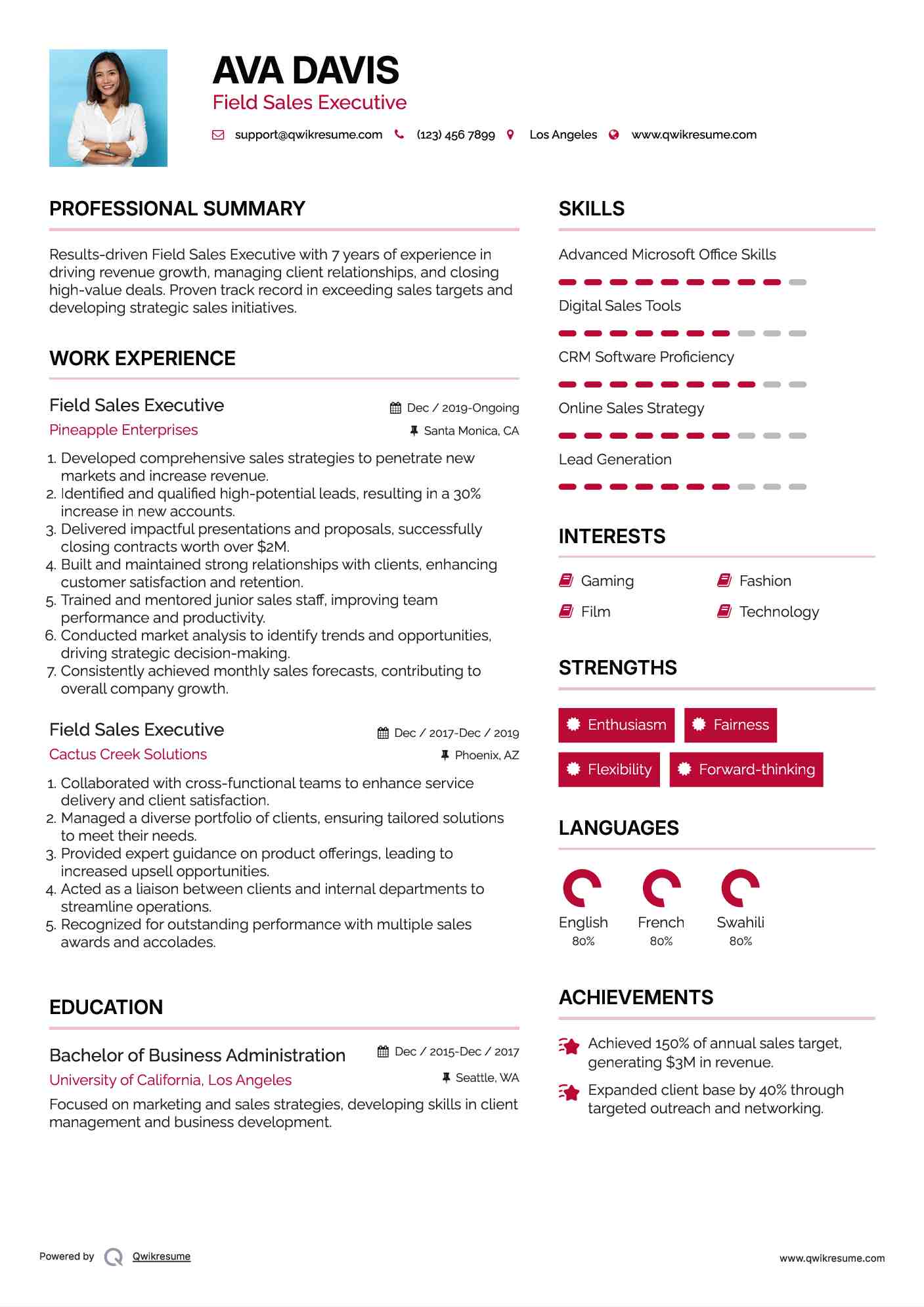 Field Sales Executive Resume Sample