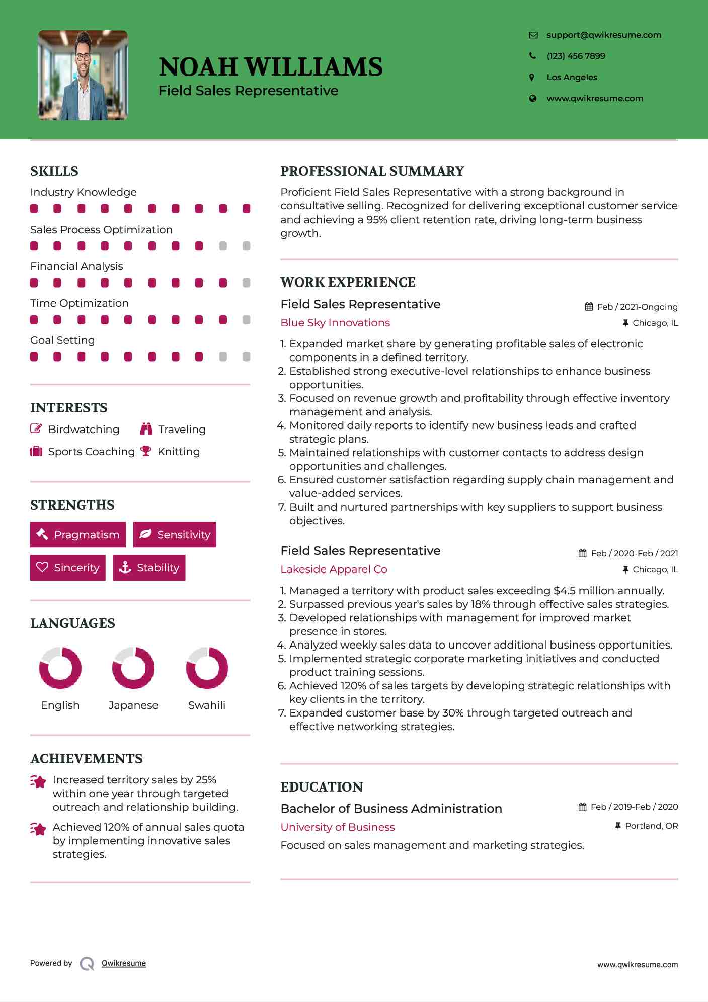 Field Sales Representative Resume Template