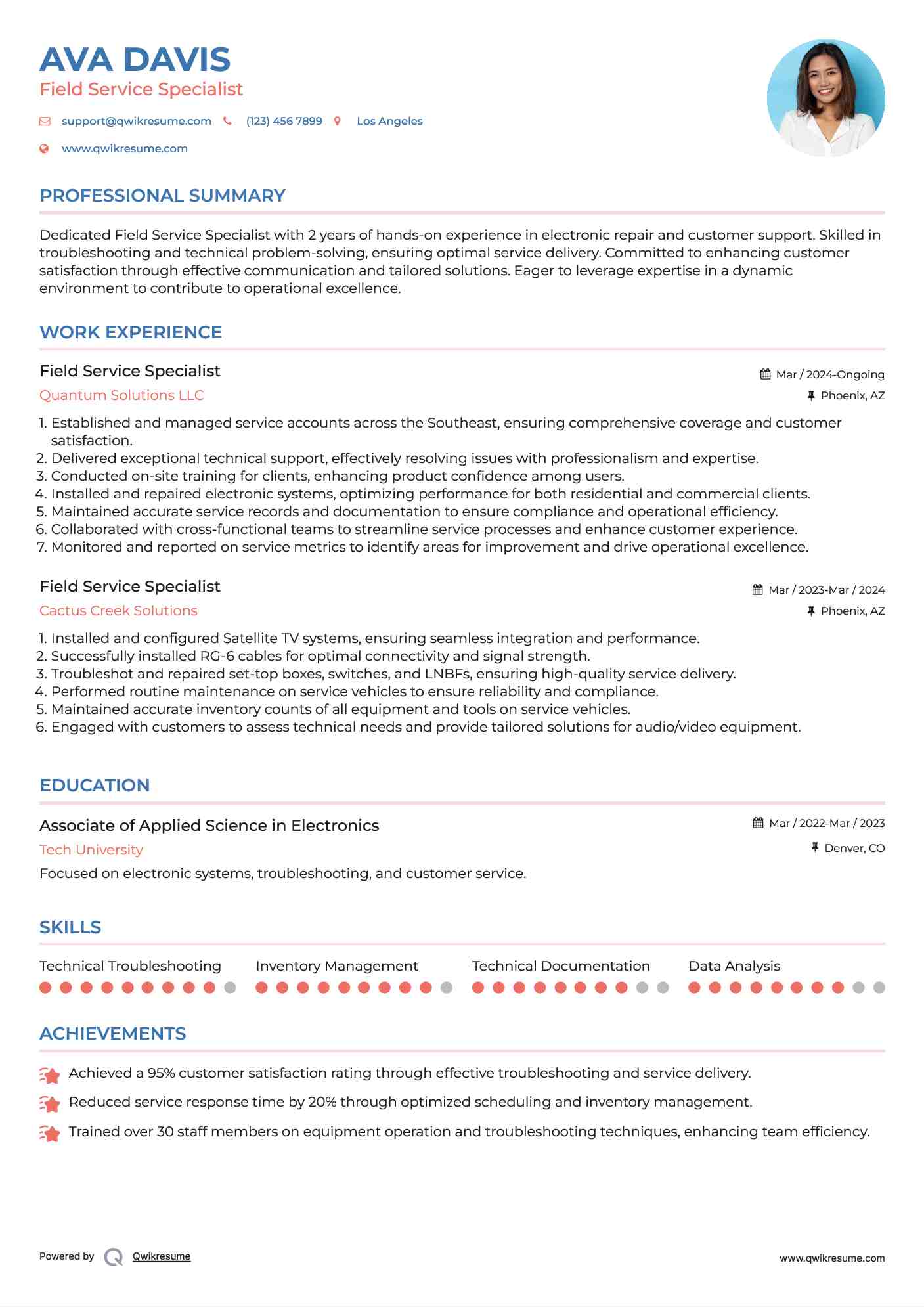 Field Service Specialist Resume Model