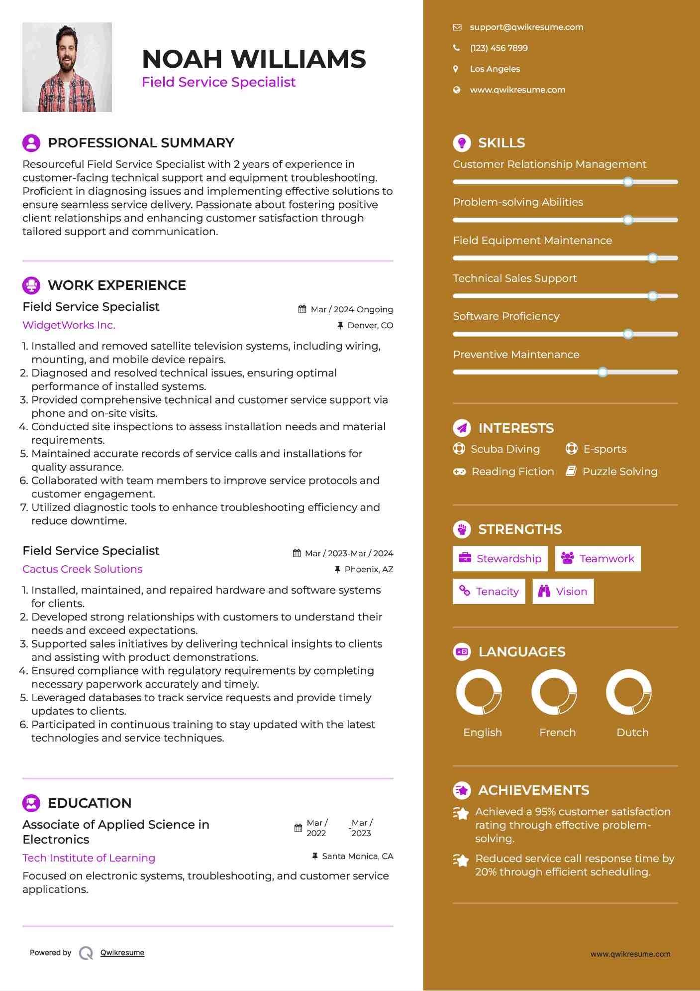 Field Service Specialist Resume Model