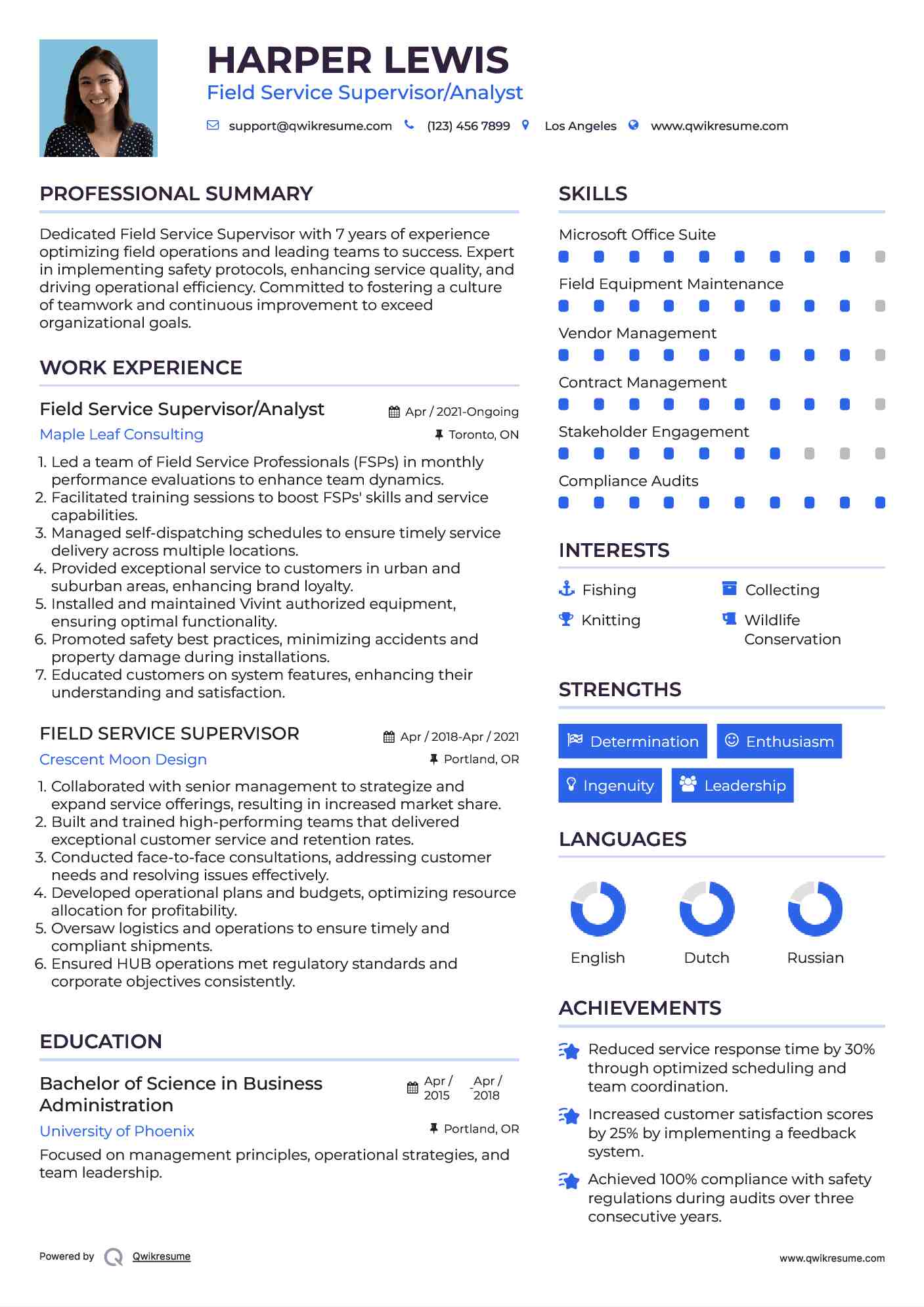 Field Service Supervisor/Analyst Resume Template