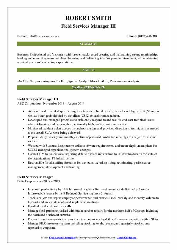Field Services Manager Resume Samples QwikResume