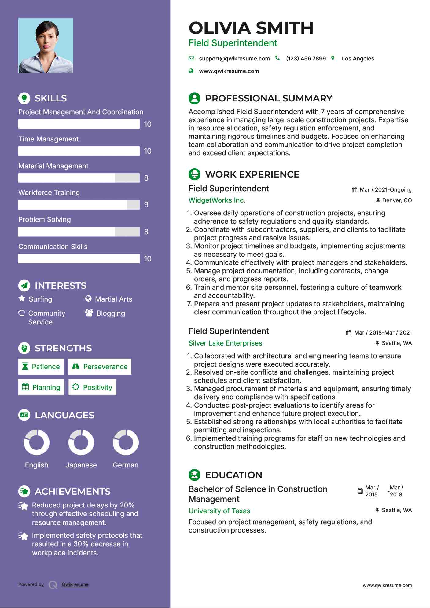 Field Superintendent Resume Example