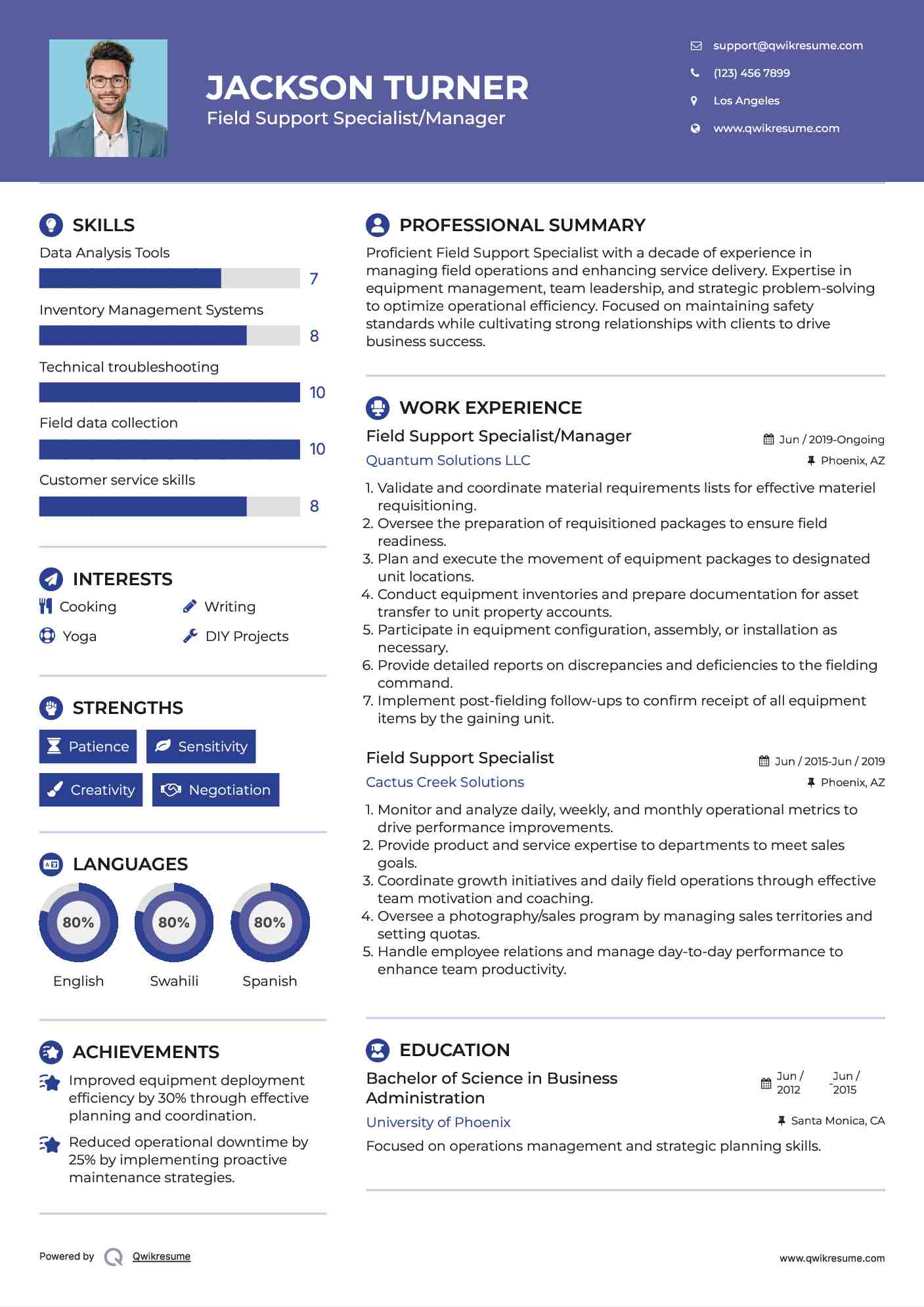 Field Support Specialist/Manager Resume Model