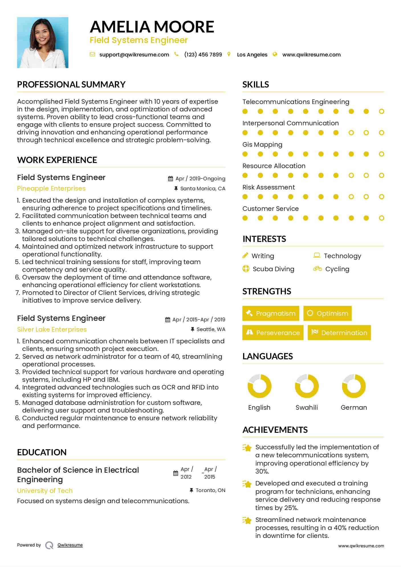 Field Systems Engineer Resume Format